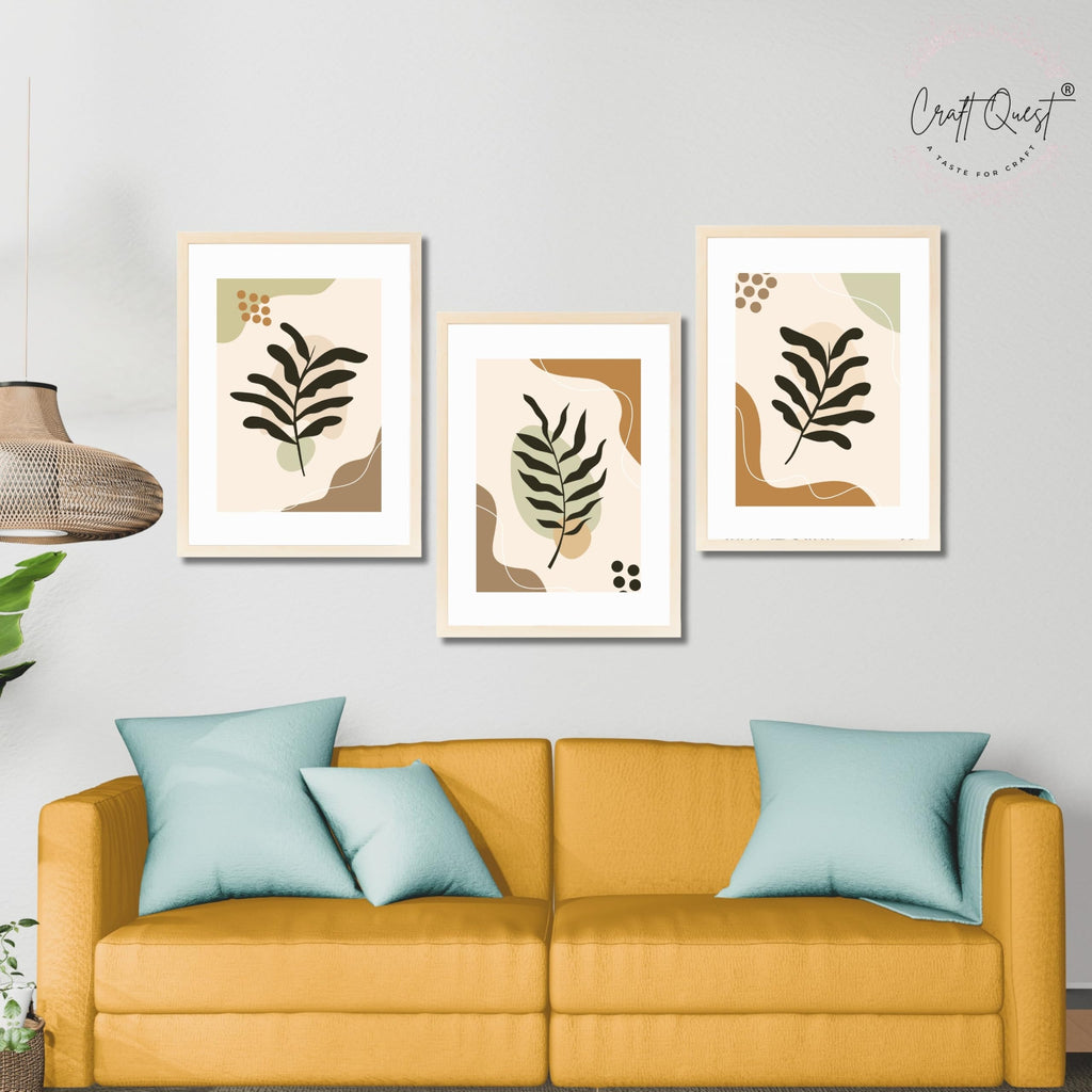 CRAFT QUEST Wall Art Decor Paintings | Set of 3 BOHO Wall Art Frames for Home Decoratio | Ideal for Living Room, Offices & Bedroom