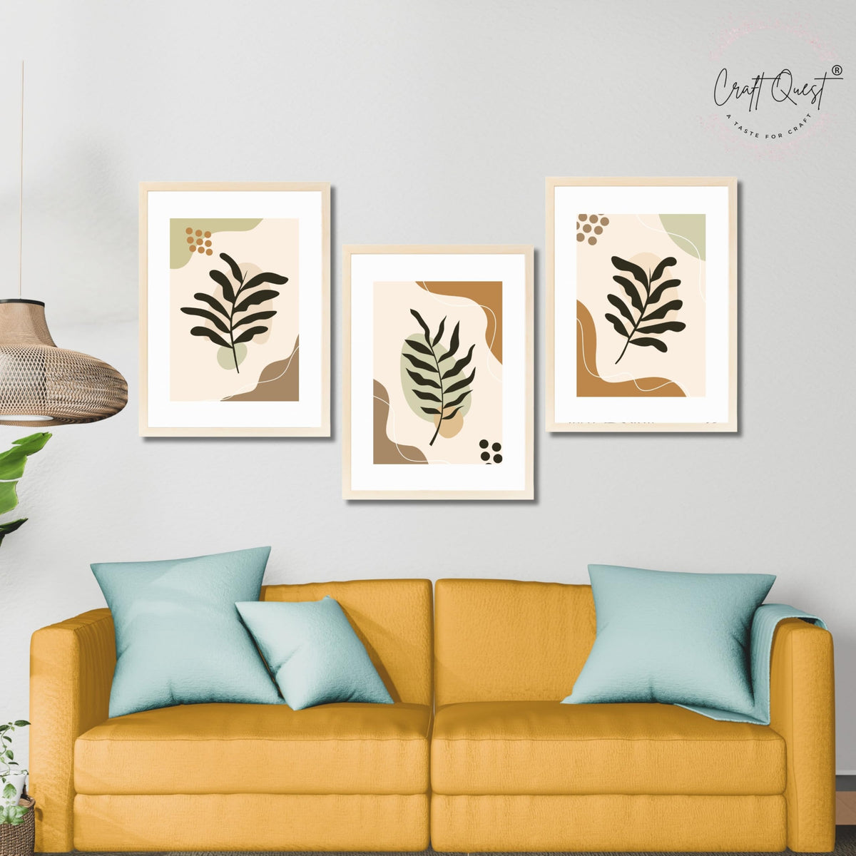 CRAFT QUEST Wall Art Decor Paintings | Set of 3 BOHO Wall Art Frames for Home Decoratio | Ideal for Living Room, Offices & Bedroom