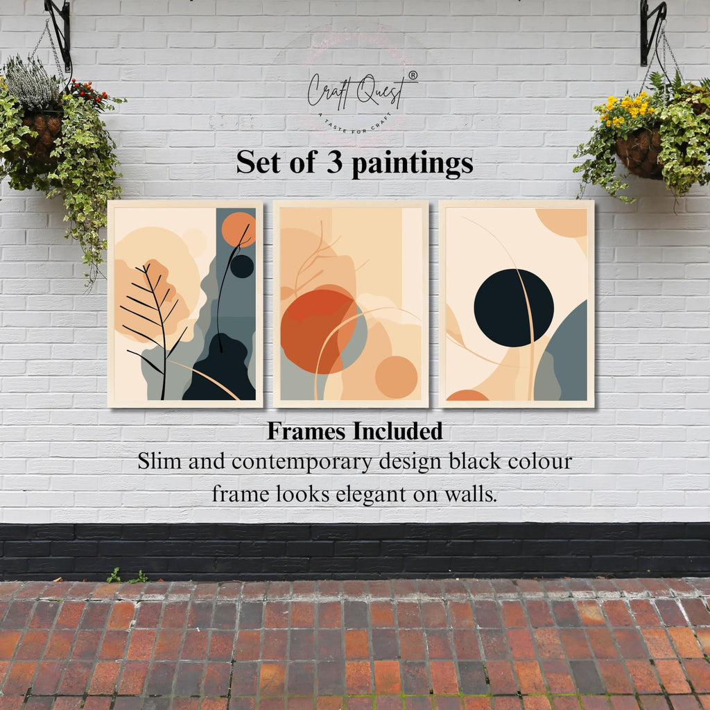 CRAFT QUEST Wall Art Decor Paintings | Set of 3 BOHO Wall Art Frames for Home Decoration | Ideal for Living Room, Officess & Bedrooms