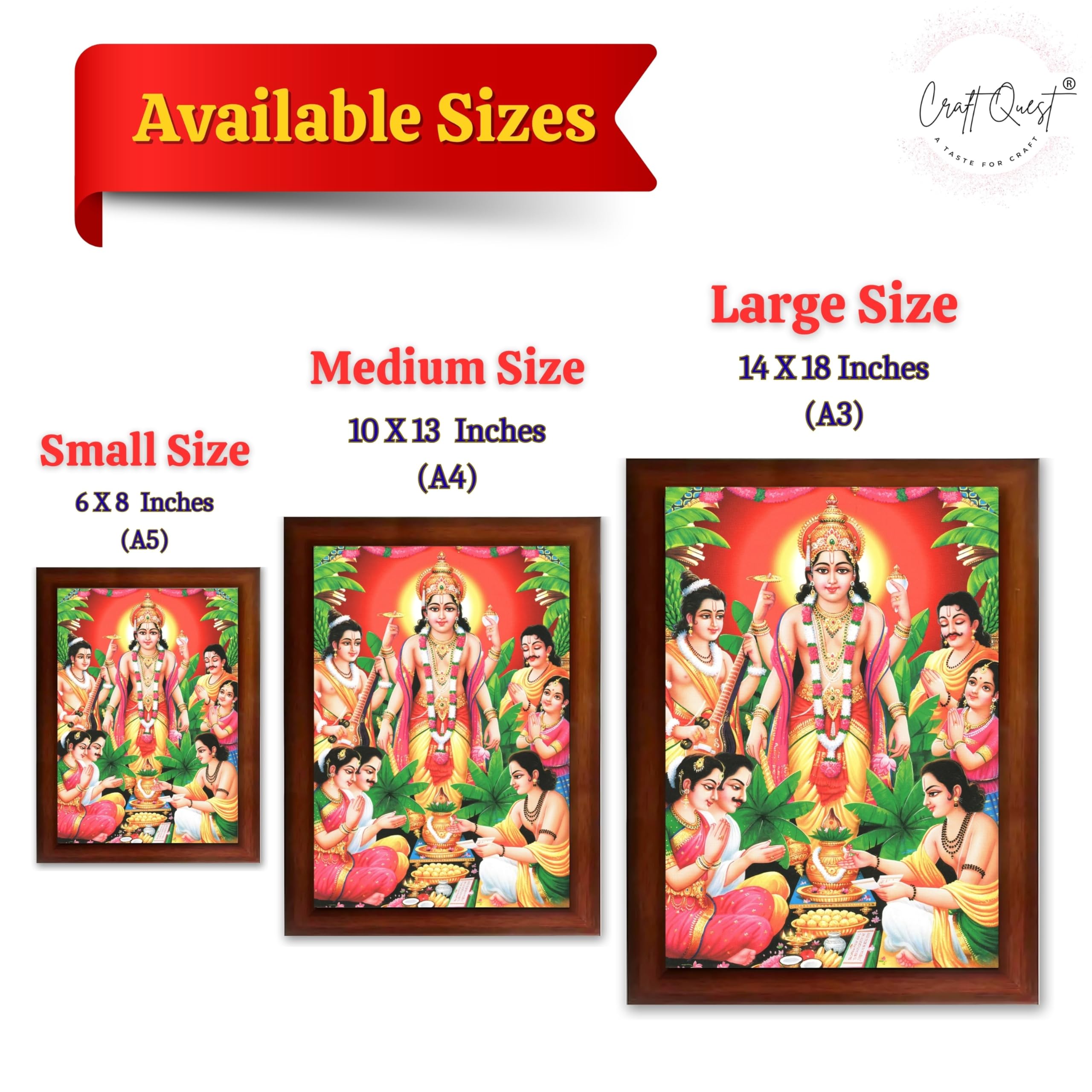 CRAFT QUEST Satyanarayana Swamy Hindu God Satyanarayan Photo Frame | Religious Photo Frame | Ideal for Home, Office, Temple & Puja Room, Wall Decor