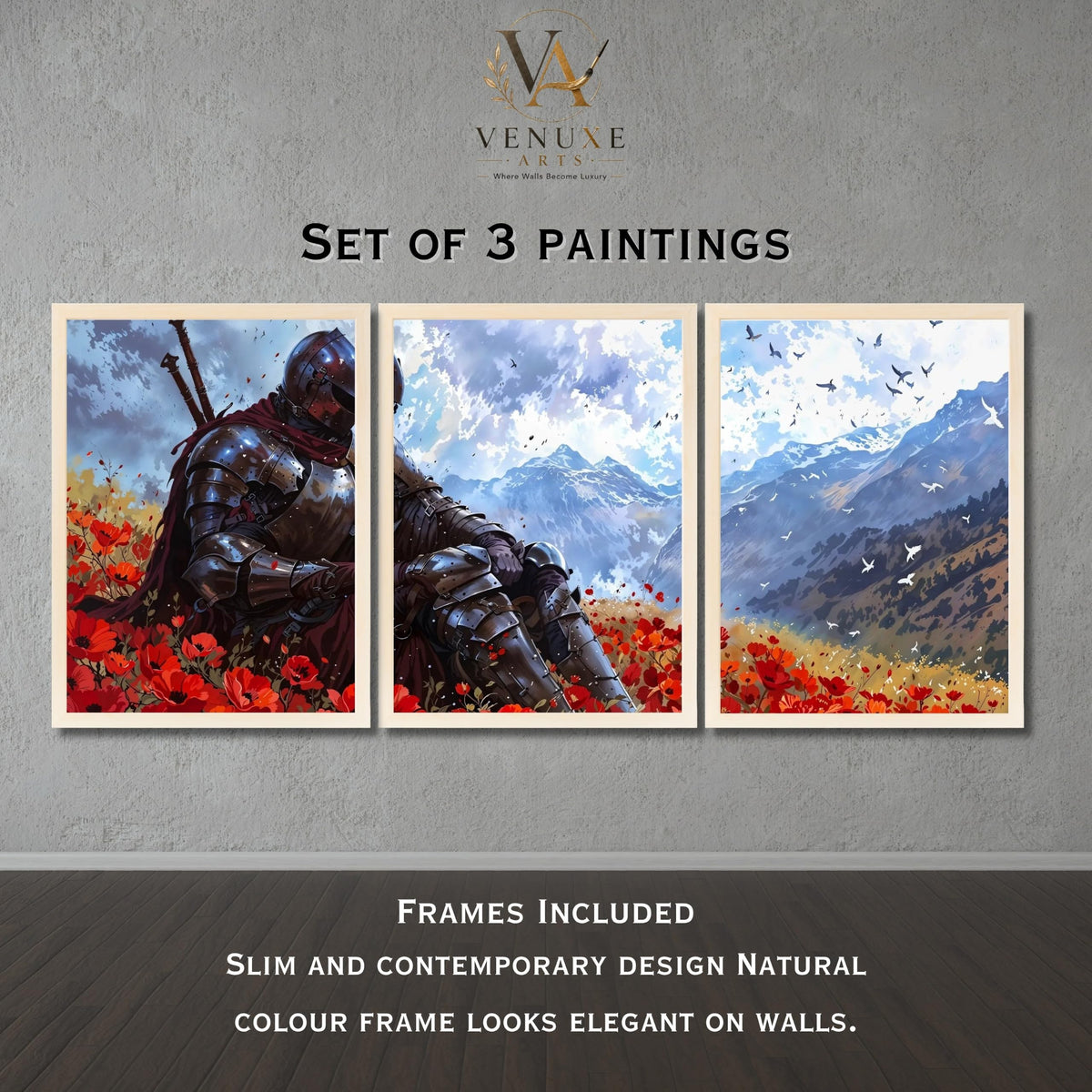 VENUXE ARTS Set Of 3 Anime Characters Wall Framed |Anime Characters Framed Poster for Living Room Bedroom Gaming Room Studio Wall Decor