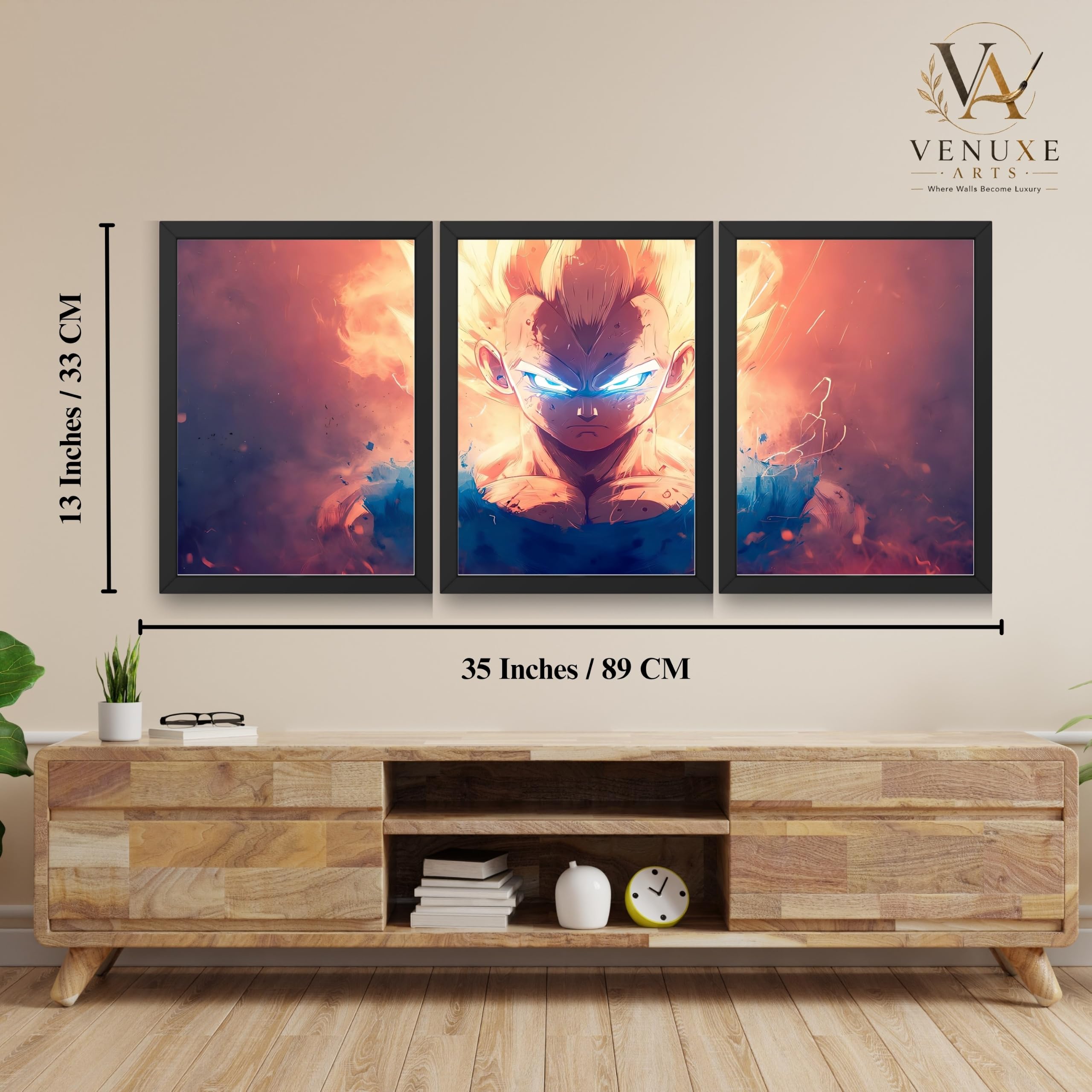 VENUXE ARTS Set Of 3 Anime Characters Wall Framed |Anime Characters Framed Poster for Living Room Bedroom Gaming Room Studio Wall Decor