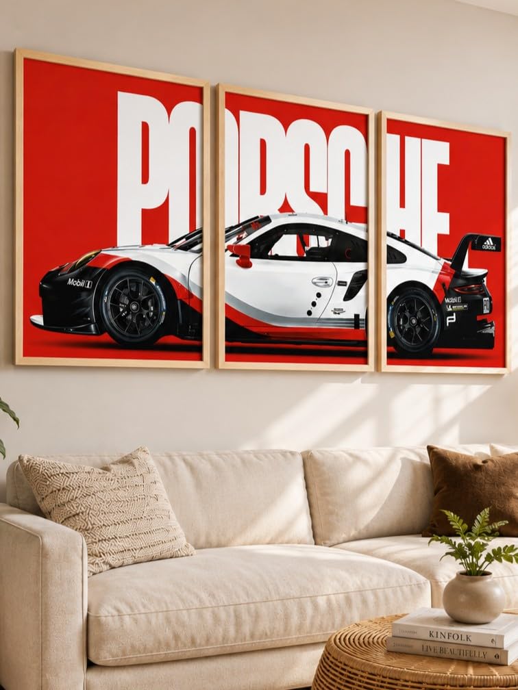 VENUXE ARTS Set Of 3 Big Sports Cars Framed Posters Gift Items for Boys Room Wall Decoration Bedroom Living Room Office Studio Décor | Car Poster Frame for Wall Décor