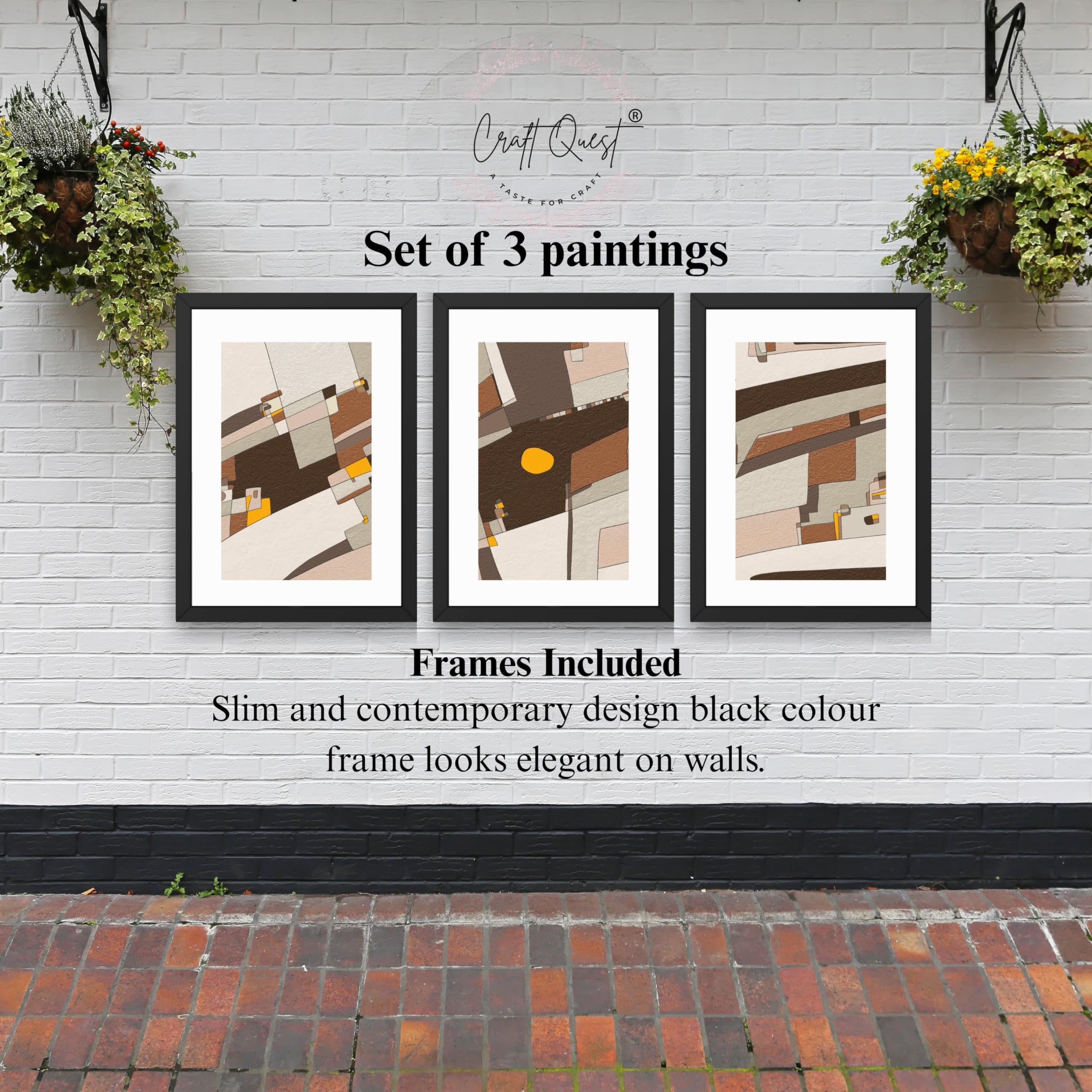 CRAFT QUEST Abstract Handdrawn Black Lines Contemporary Wall Decor | Set of 3 Frames for Home Decoration | Ideal for Living Room, Bedroom & Offices