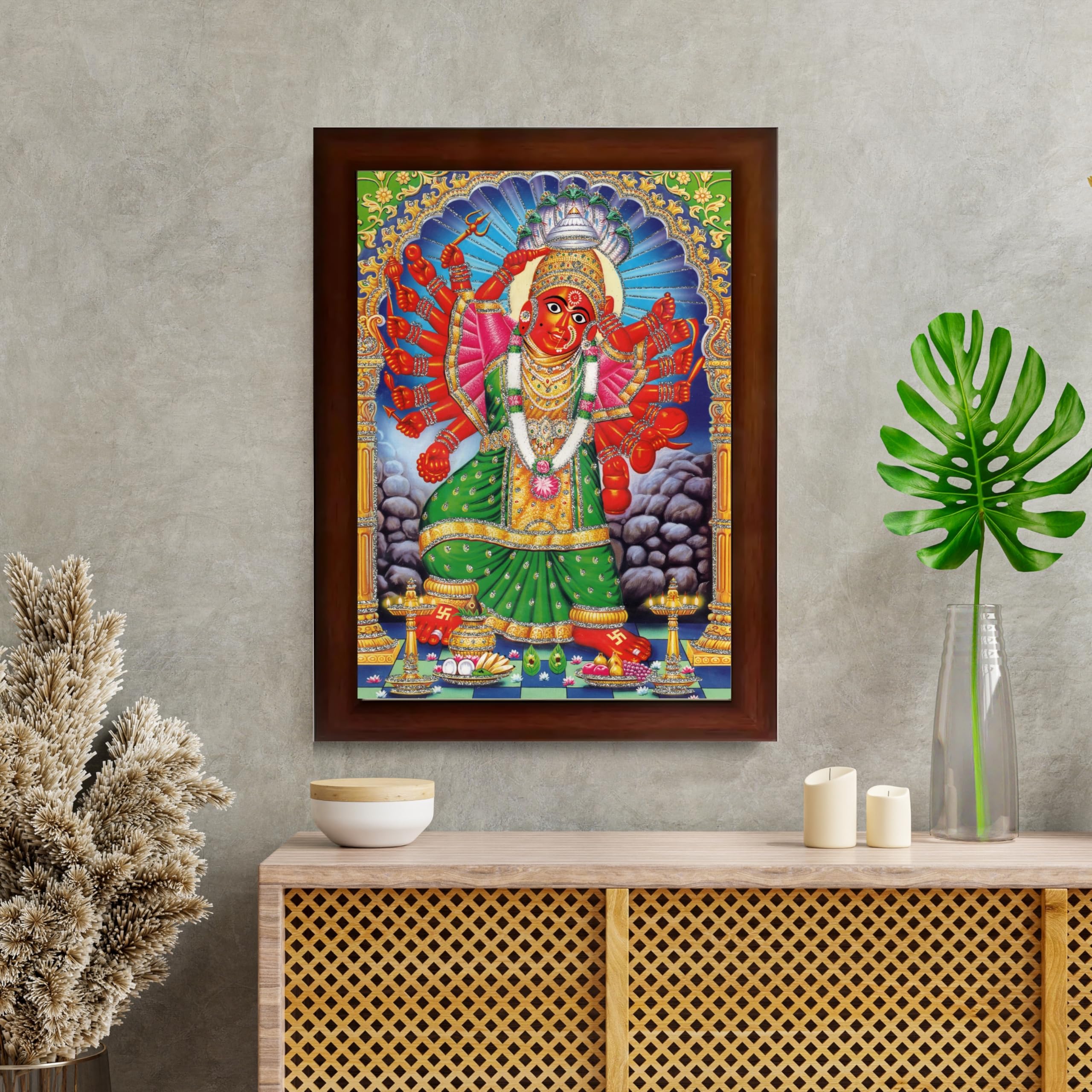 CRAFT QUEST Saptashrungi/Saptashringi Devi, God Religious Framed Painting
