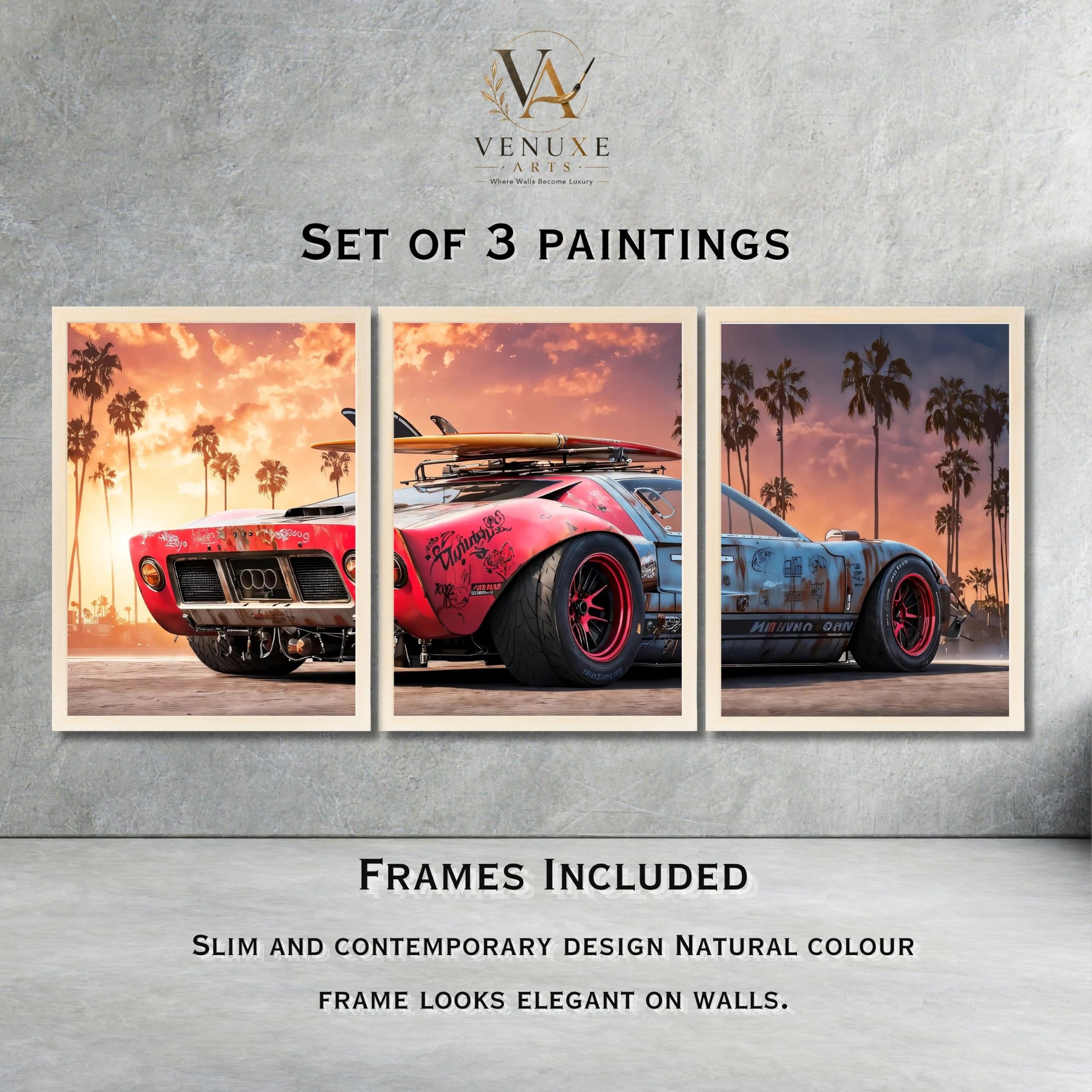 VENUXE ARTS Set Of 3 Big Sports Cars Framed Posters Gift Items for Boys Room Wall Decoration Bedroom Living Room Office Studio Décor | Car Poster Frame for Wall Décor