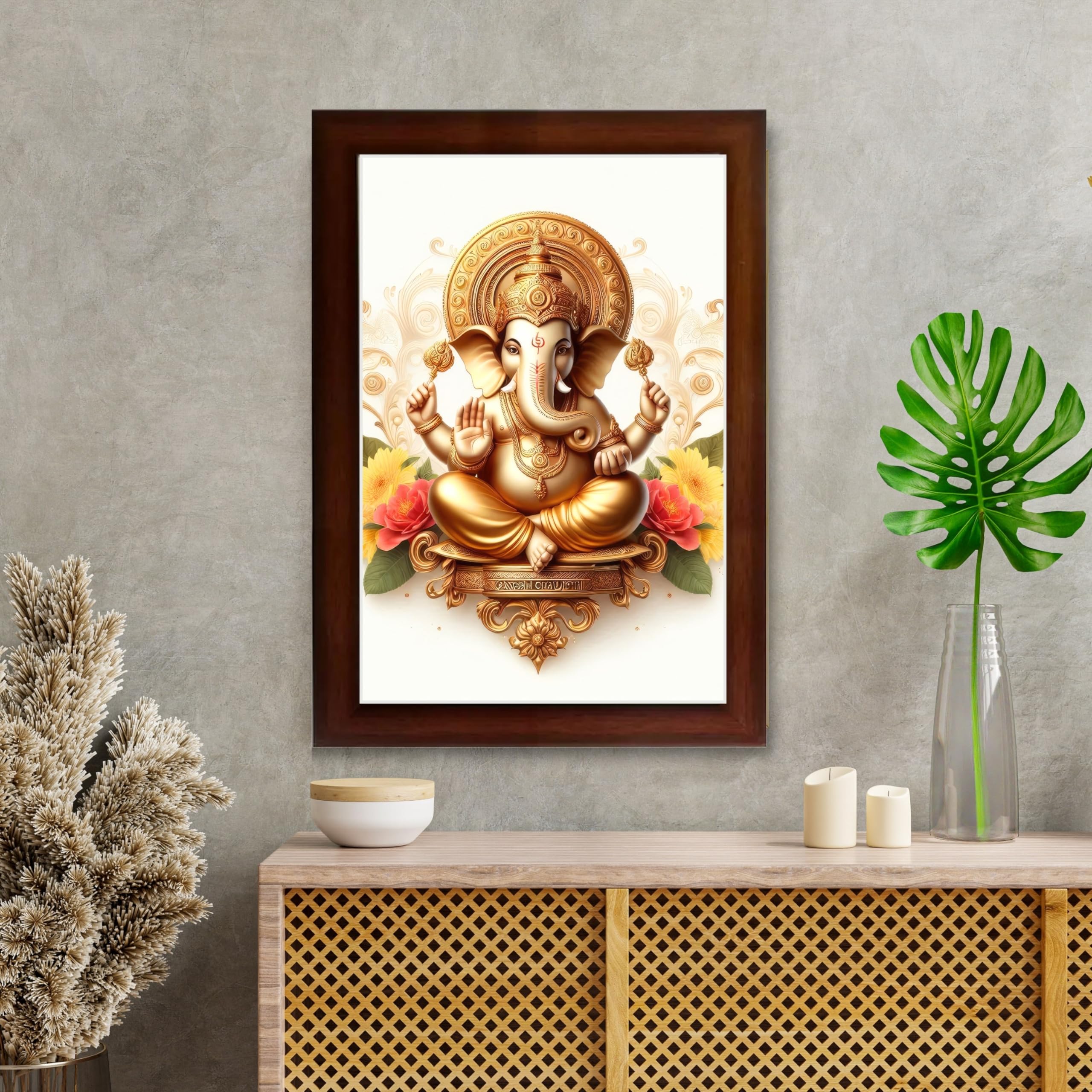 CRAFT QUEST Lord Ganesha Ganpati ji Modern Wall Art Painting With Frame For Pooja, Home and Office Decor,