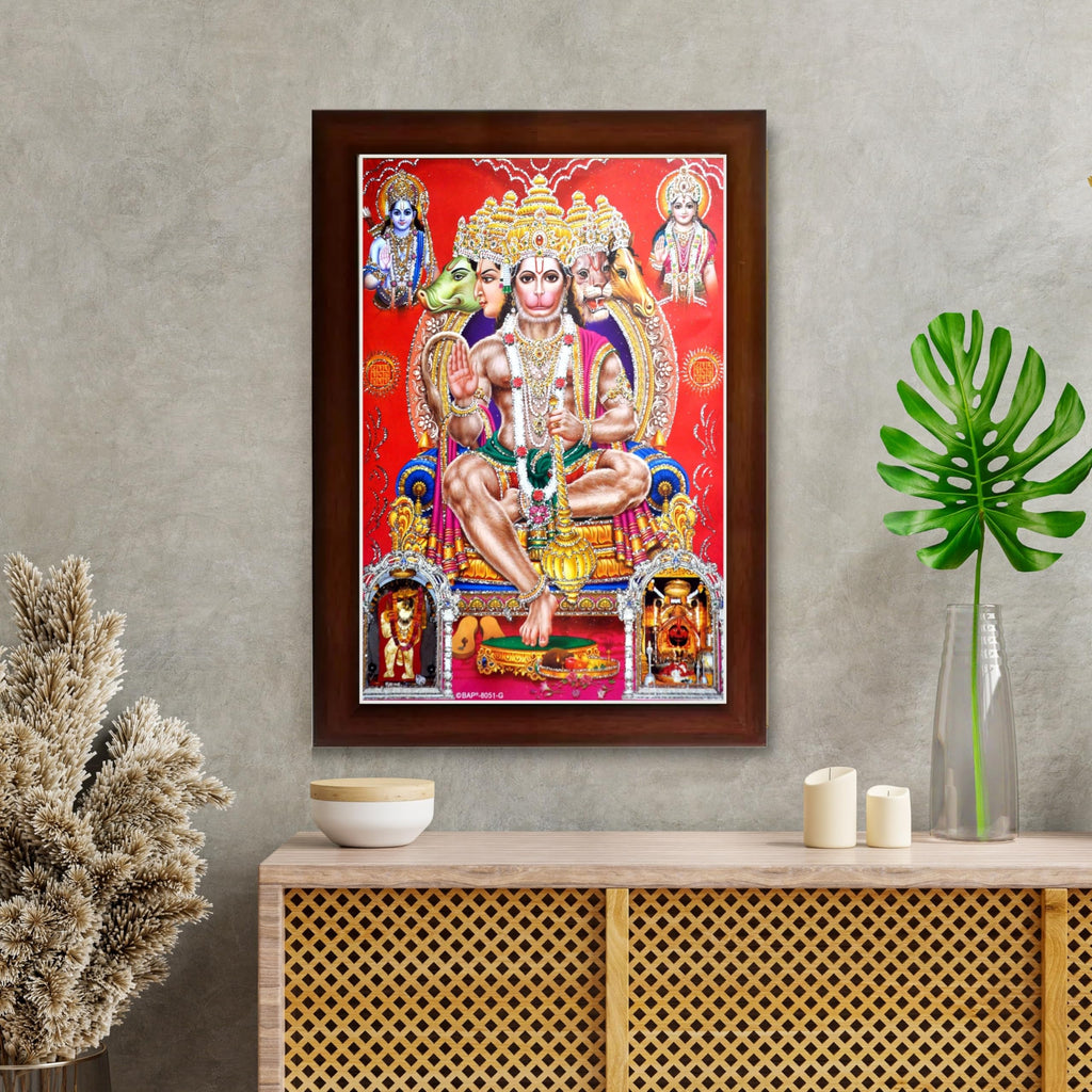 CRAFT QUEST Panchmukhi Hanuman JI | Bajrangbali Religious Photo frame Home Decorative Item Synthetic Wood