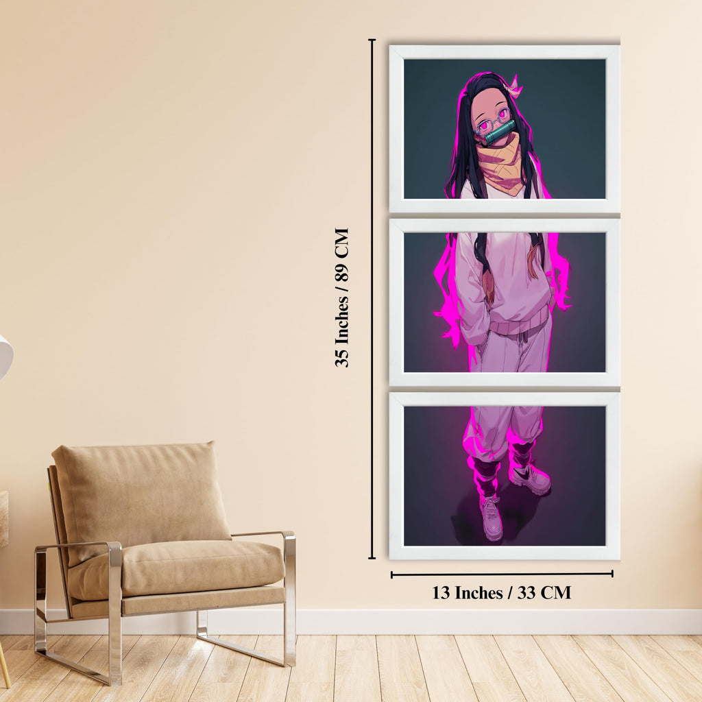 VENUXE ARTS Set Of 3 Anime Characters Wall Framed |Anime Characters Framed Poster for Living Room Bedroom Gaming Room Studio Wall Decor