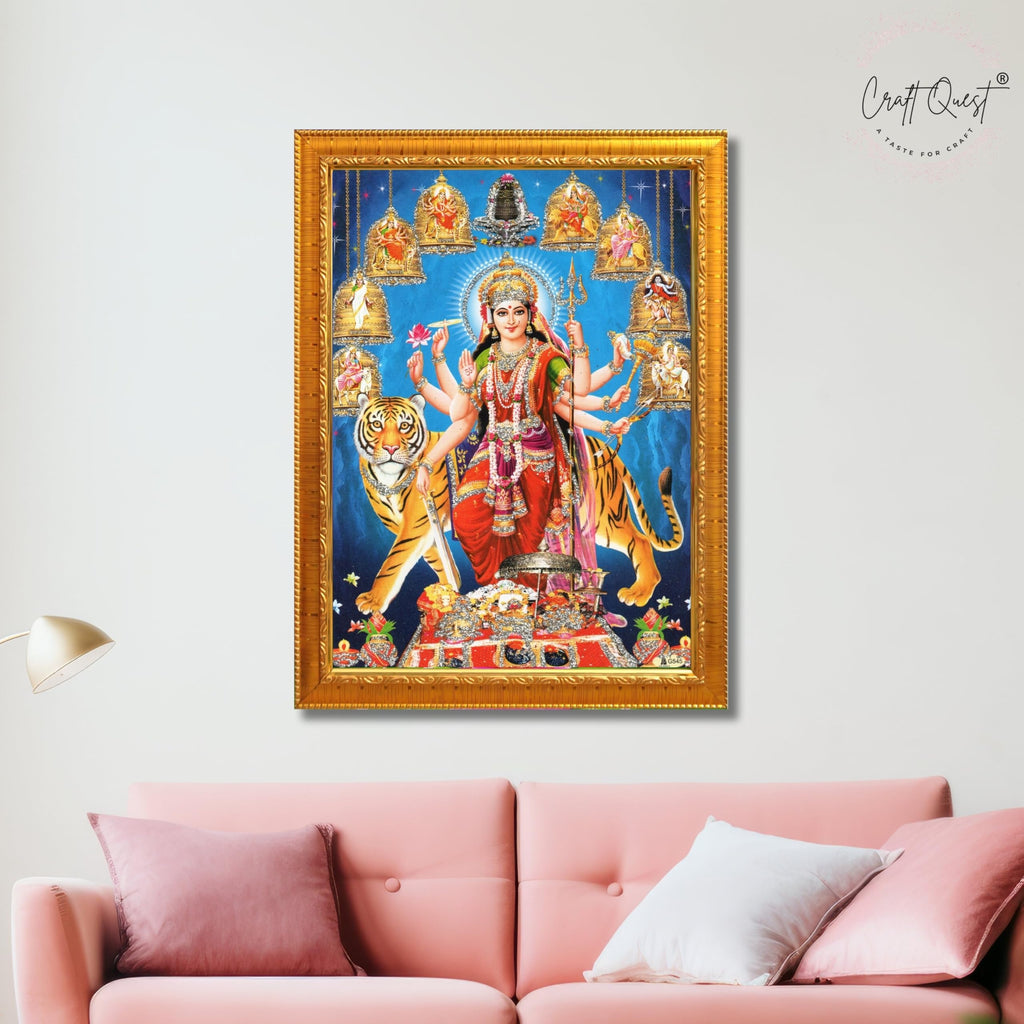 CRAFT QUEST Durga Maa MataJi Goddess Navdurga Durga Wall Painting Framed Home and Pooja Décor Item