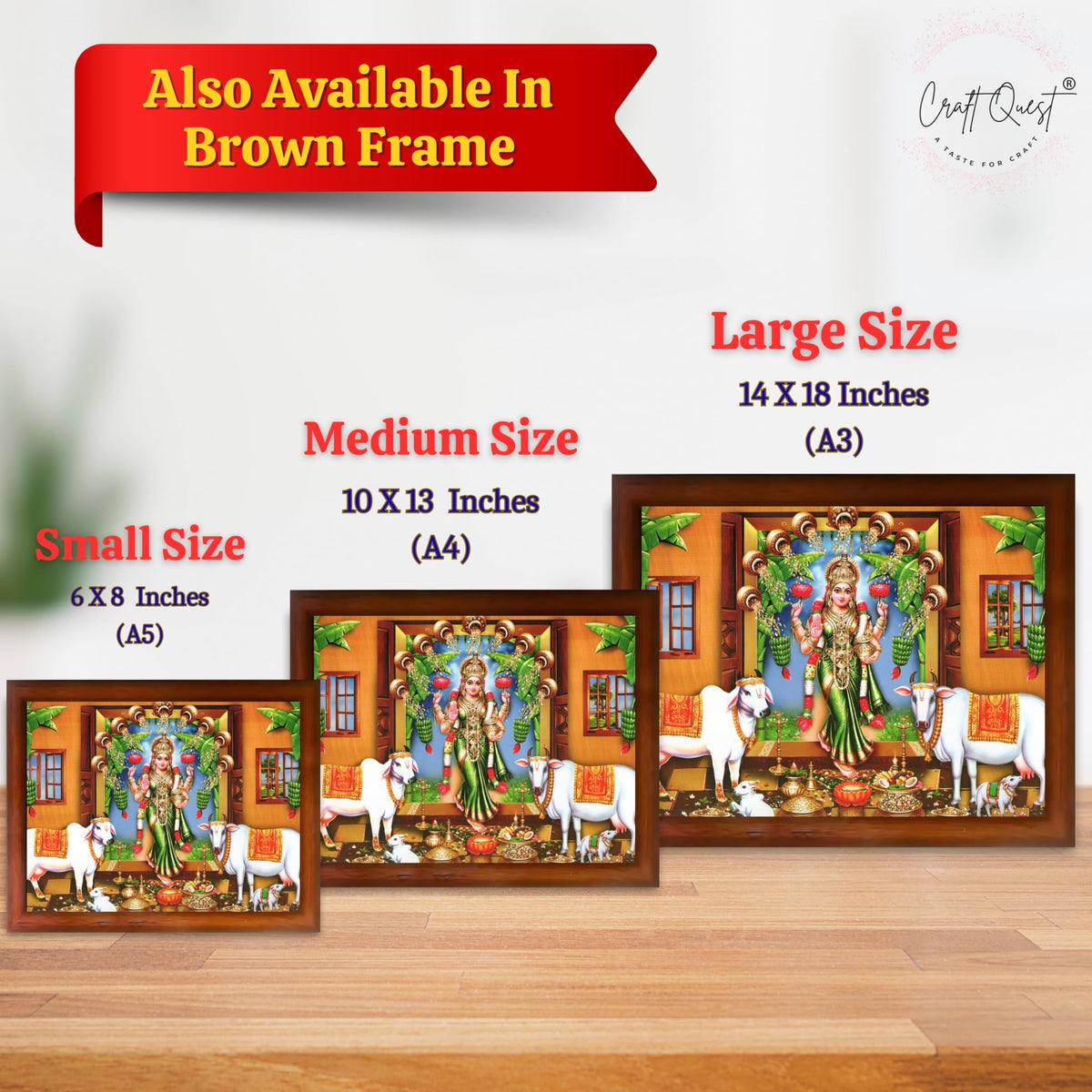 CRAFT QUEST Goddess Lakshmi Mata Wall Painting Photo Framed | Acrylic Glass, Lightweight | Ideal for Home, Office, Temple & Puja Room, Wall Decor