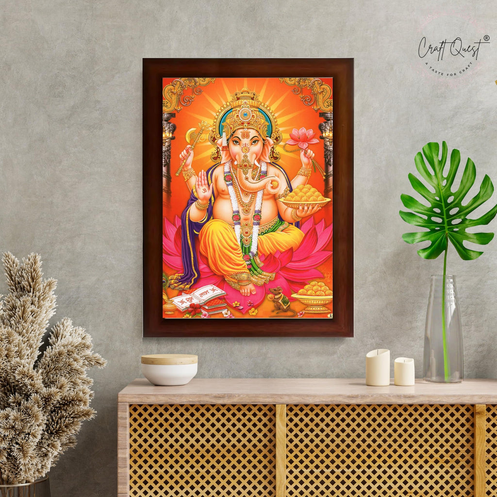 CRAFT QUEST Lord Ganpati Modern Wall Art Painting With Frame, Home and Office Decor Item