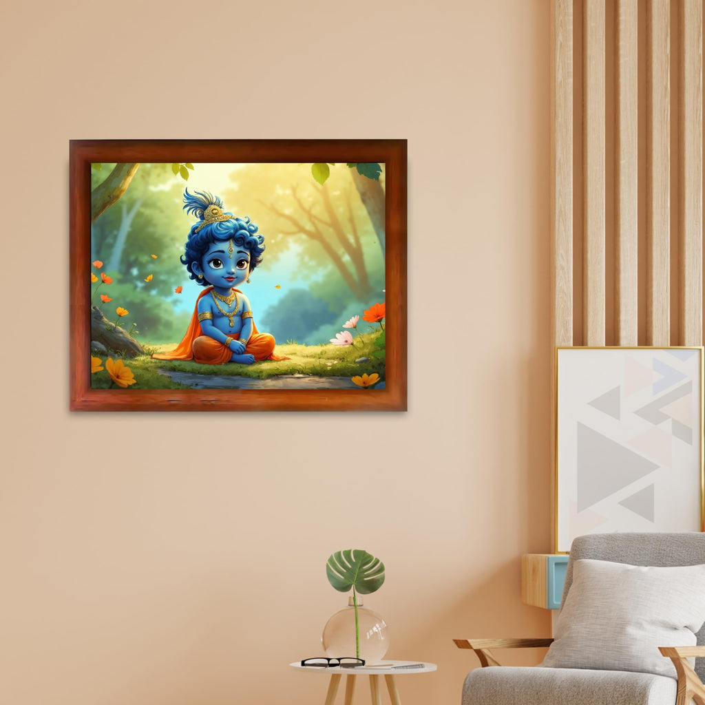 CRAFT QUEST Little Krishna Bal Gopal Makhan Chor Wall Photo Frame | Hindu God Kanha Devotional Home Decor | Gift Item