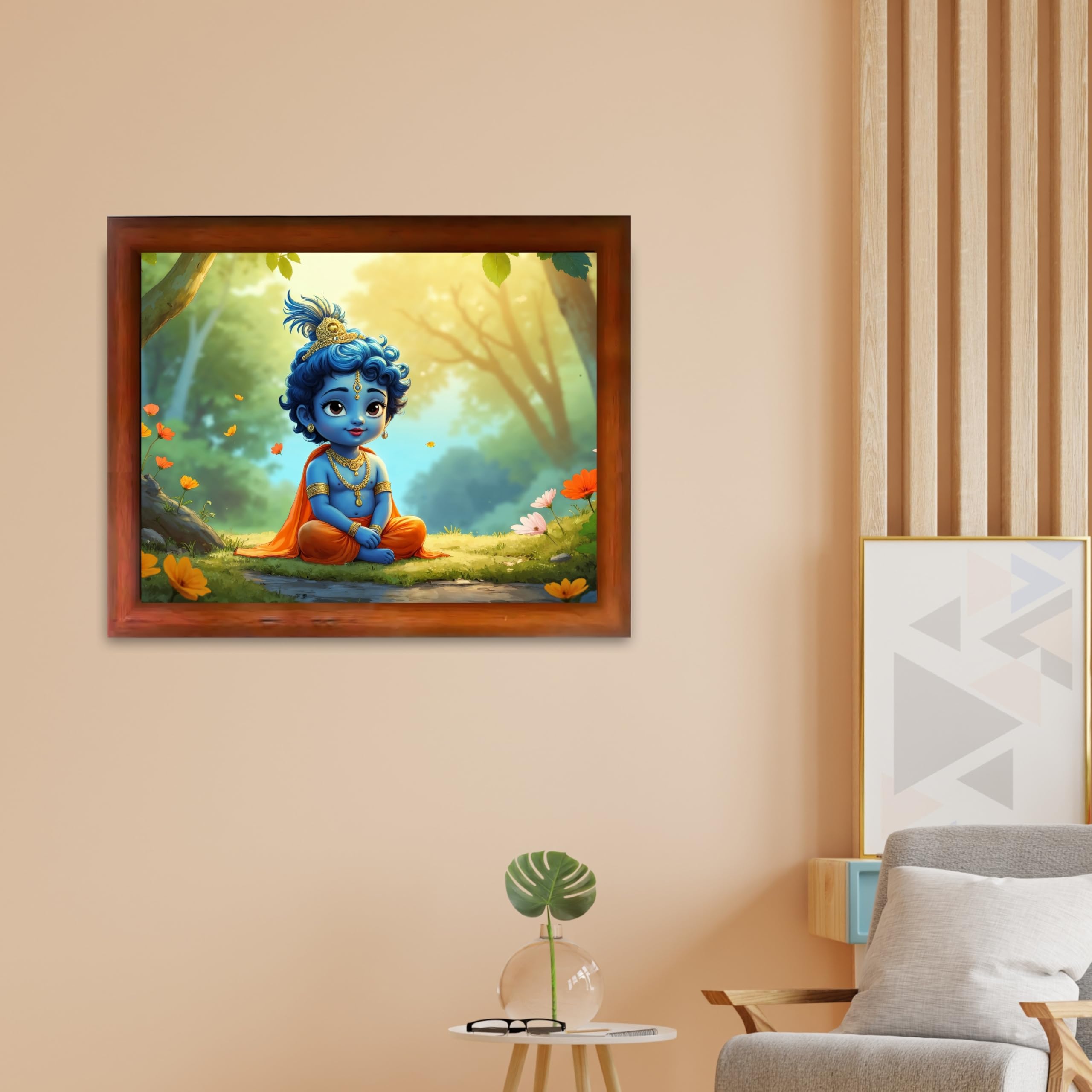 CRAFT QUEST Little Krishna Bal Gopal Makhan Chor Wall Photo Frame | Hindu God Kanha Devotional Home Decor | Gift Item
