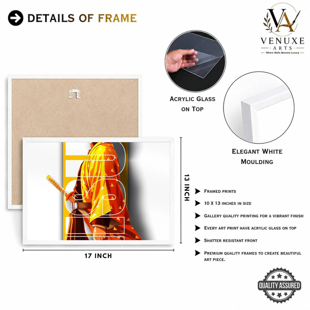 VENUXE ARTS Set Of 3 Anime Characters Wall Framed |Anime Characters Framed Poster for Living Room Bedroom Gaming Room Studio Wall Decor