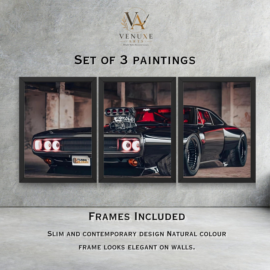 VENUXE ARTS Set Of 3 Big Sports Cars Framed Posters Gift Items for Boys Room Wall Decoration Bedroom Living Room Office Studio Décor | Car Poster Frame for Wall Décor