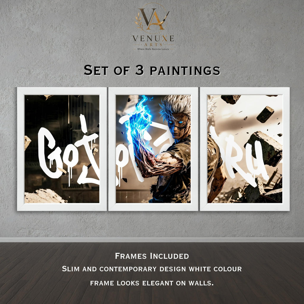 VENUXE ARTS Set Of 3 Anime Characters Wall Framed |Anime Characters Framed Poster for Living Room Bedroom Gaming Room Studio Wall Decor