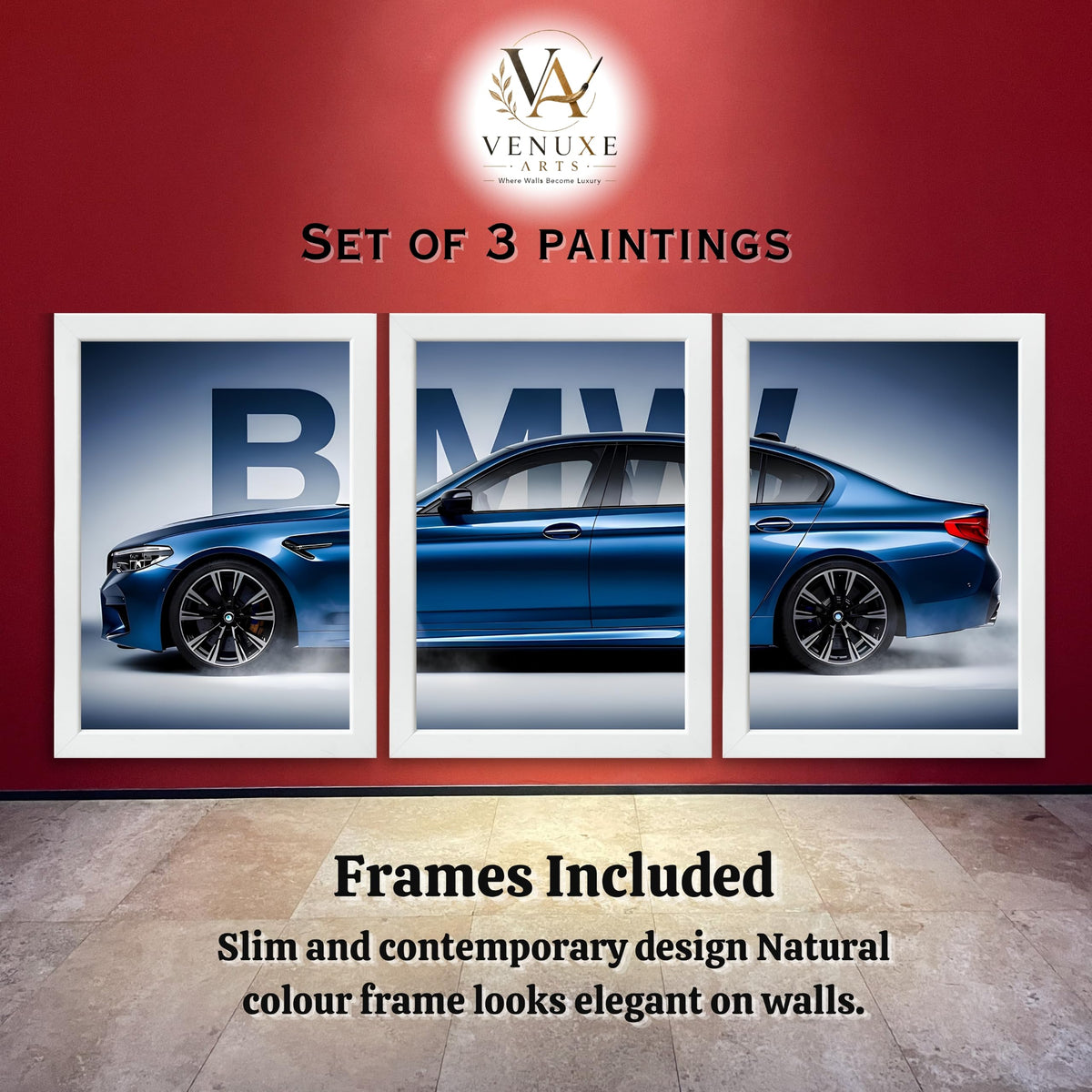 VENUXE ARTS Set Of 3 Big Sports Cars Framed Posters Gift Items for Boys Room Wall Decoration Bedroom, Living Room, Office, Studio Décor | Car Poster Frame for Wall Décor