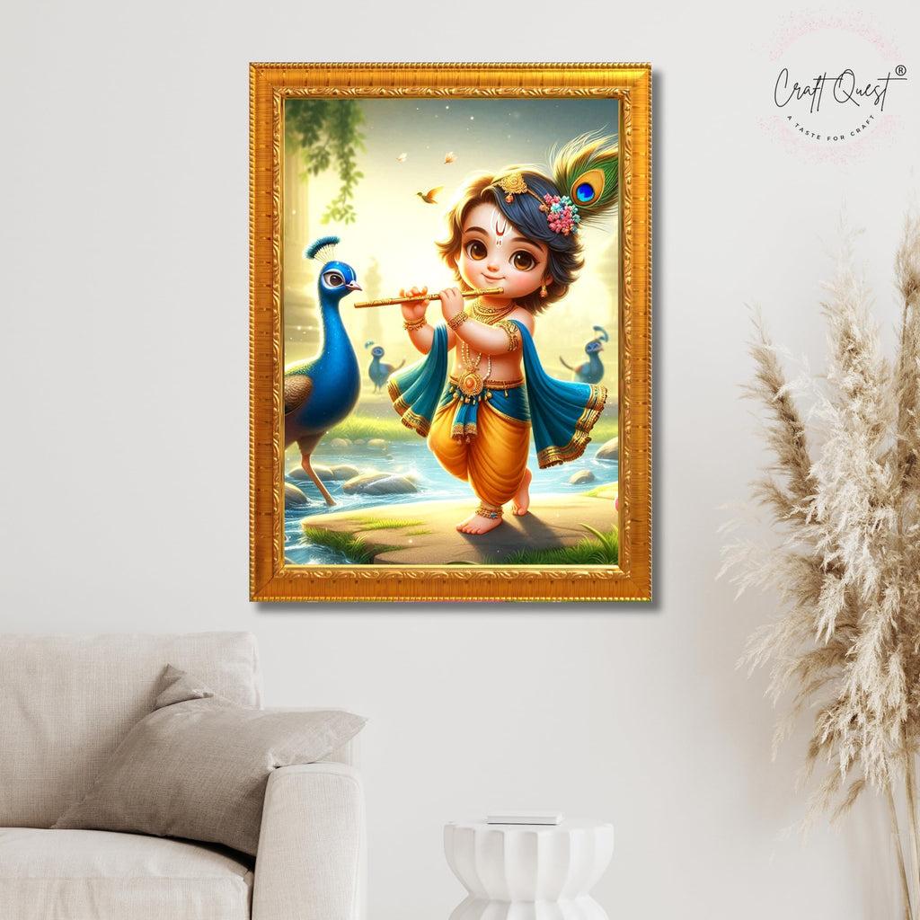 CRAFT QUEST Bal Gopal Makhan Chor Wall Photo Frame | Hindu God Kanha Devotional Home Decor | Pooja Room, Living Room, Gift Item