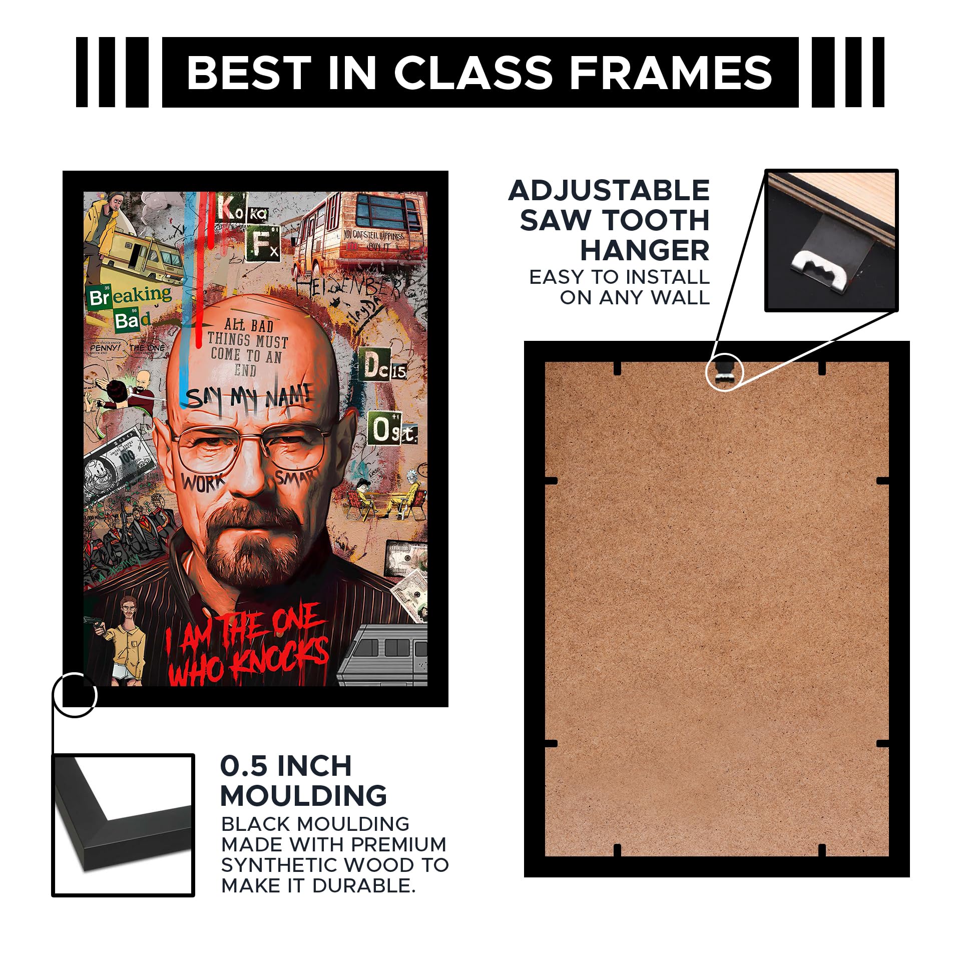 CodersParadise Wooden Heisenberg Wall Poster Frame 8×12 (A4 Size) Premium Hanging Art Frame|Stylish Wall Decor for Bedroom, Living Room & Home Aesthetic|Rectangular