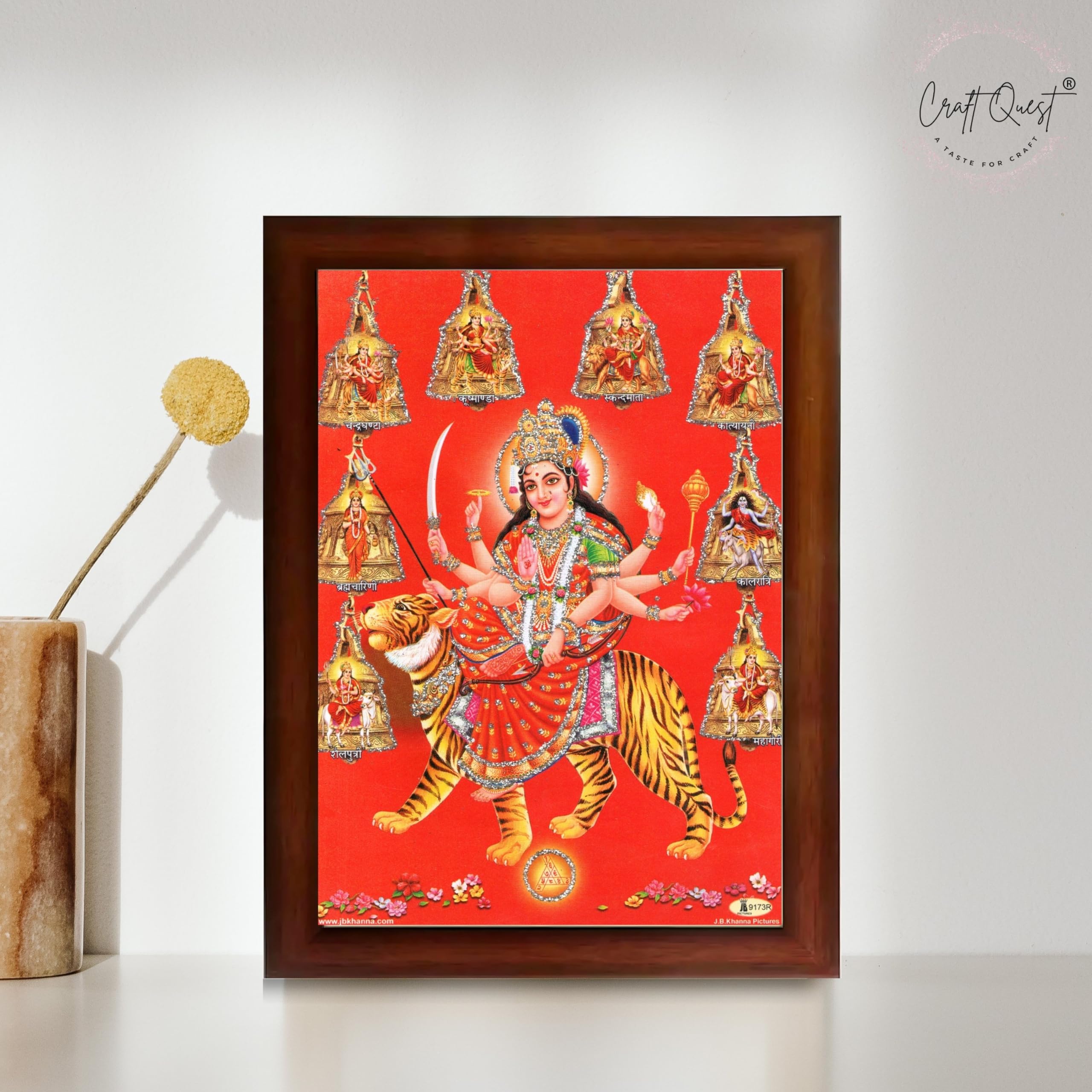 CRAFT QUEST Goddess Navdurga Durga Devi Wall Painting Framed Home and Pooja Décor Item