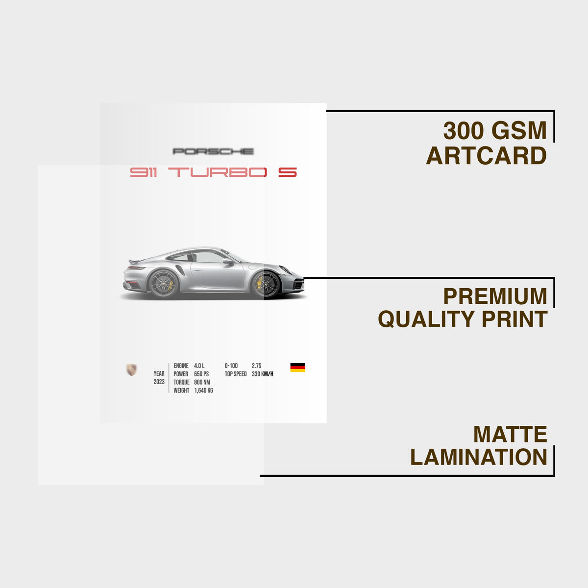 CodersParadise - Porche 911 Turbo S Wall Poster Frame | Aesthetic A4 Car Poster Frame for Home, Living Room, Bedroom, Office & Gaming Room Decor | Hanging Sports Car Wall Art