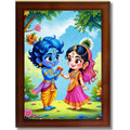 CRAFT QUEST Cute Bal Gopal HD Print | Bal Krishna Frame for Home Temple, Office Desk, Car Dashboard