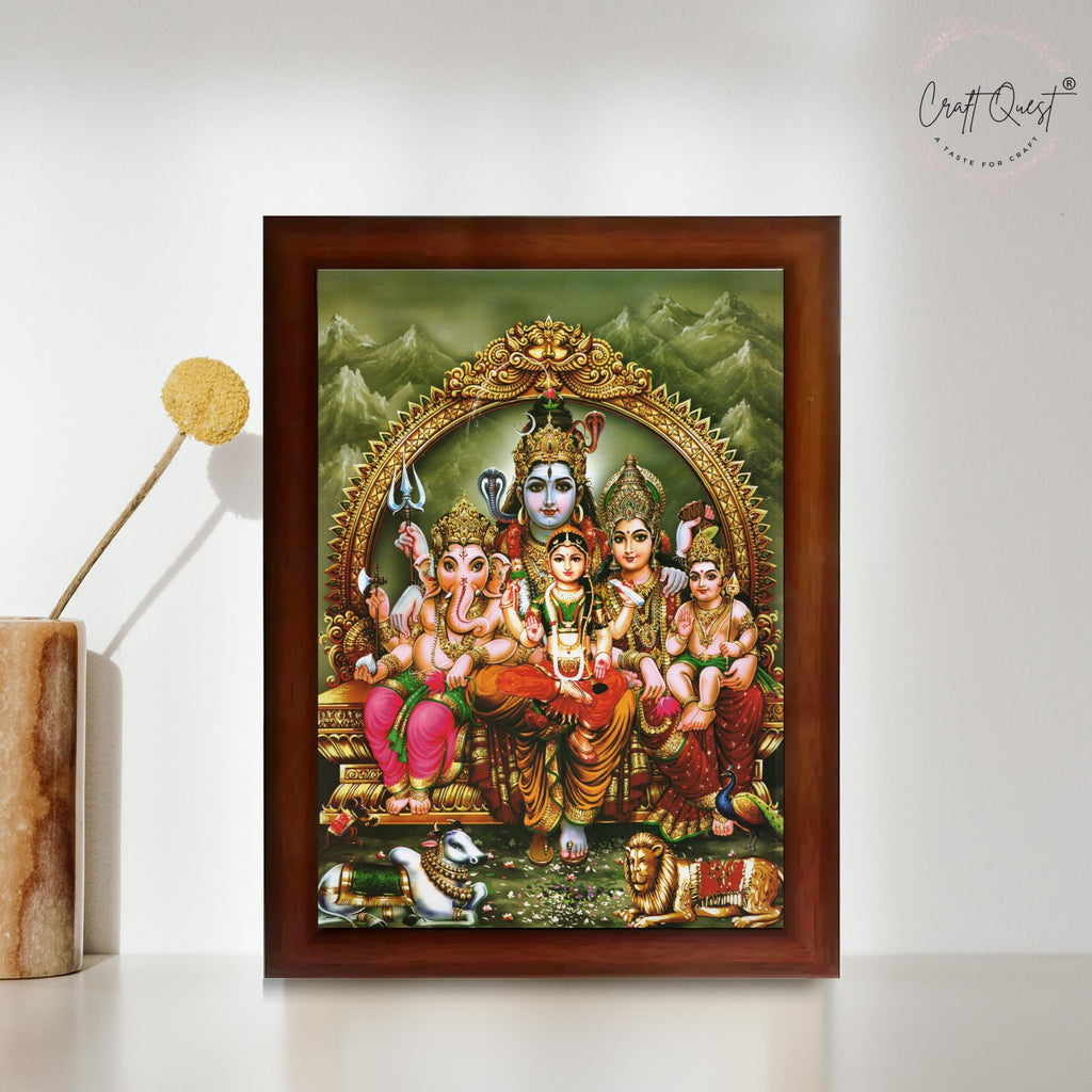 CRAFT QUEST Shiv Parivar Photo Frame | Bhole Nath parivar | | Hindu God Spiritual Framed | Ideal for Home, Office, Temple & Puja Room, Wall Decor