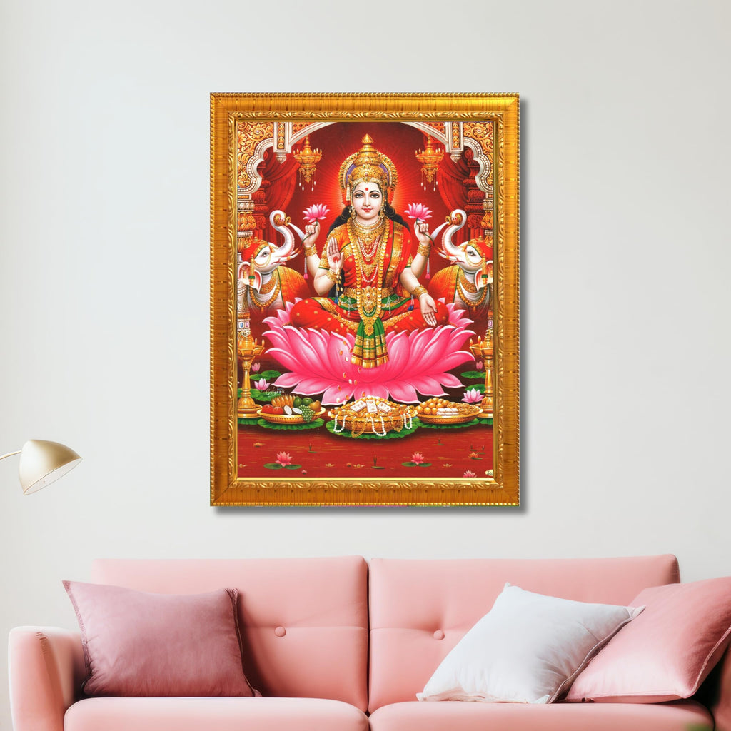 CRAFT QUEST Goddess Lakshmi Devi Dhana Vaibhav Laxmi Maa Wall Painting Frame Home Decor