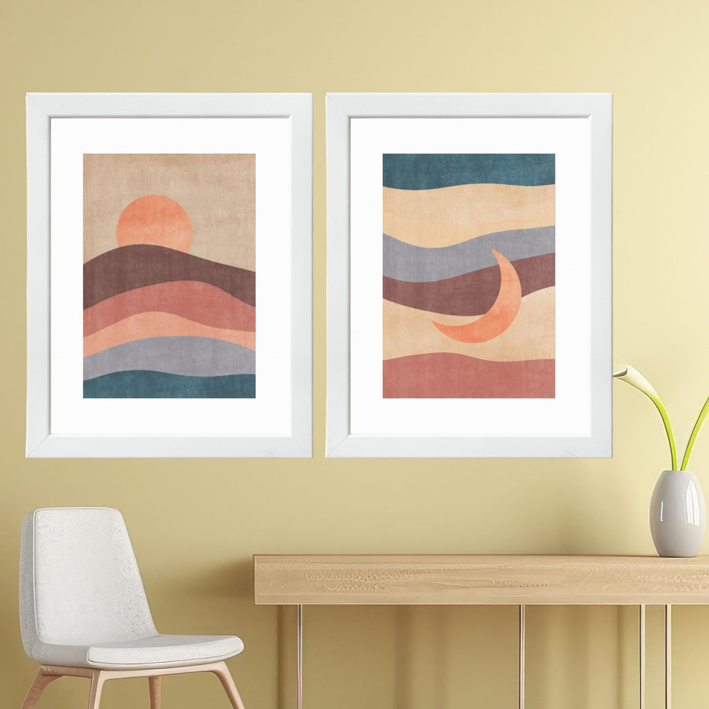 CRAFT QUEST Wall Art Decor Paintings | Set of 2 Sun Moon Wall Art Frames for Home Decoration | Ideal for Living Room, Bedroom & Office