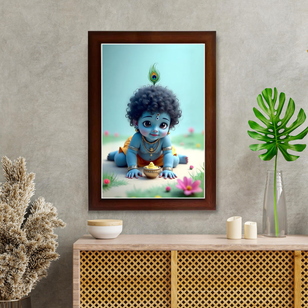 CRAFT QUEST Bal Gopal Painting | Krishna Photo Frames for Walls, Home, Bedroom, Living Room and Home Decor