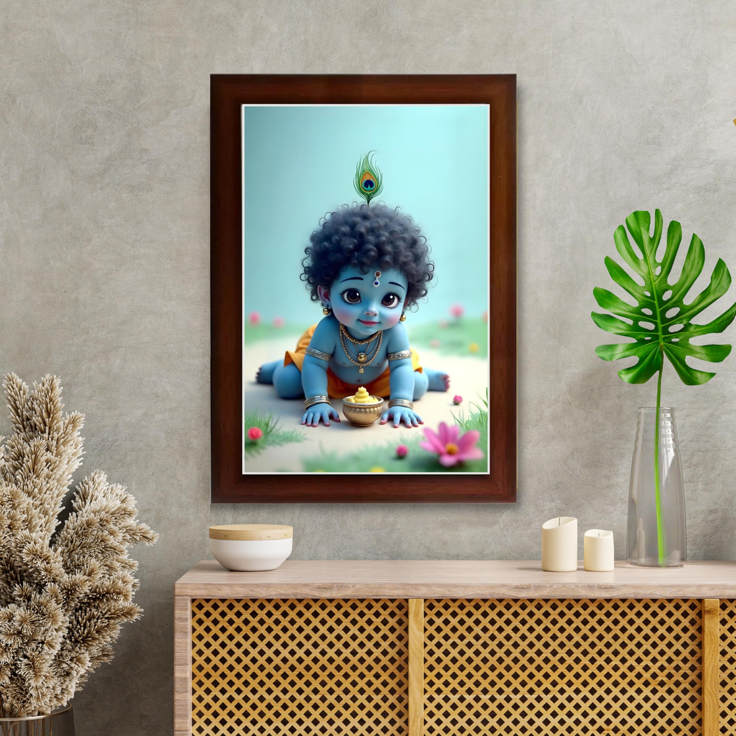 CRAFT QUEST Bal Gopal Painting | Krishna Photo Frames for Walls, Home, Bedroom, Living Room and Home Decor