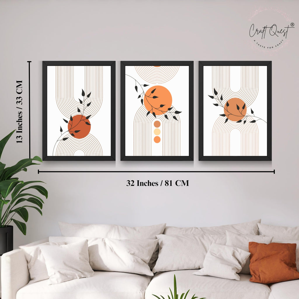 CRAFT QUEST Wall Art Decor Paintings | Set of 3 Abstract Wall Art Frames for Home Decoration | Ideal for Living Room, Bedroom & Office