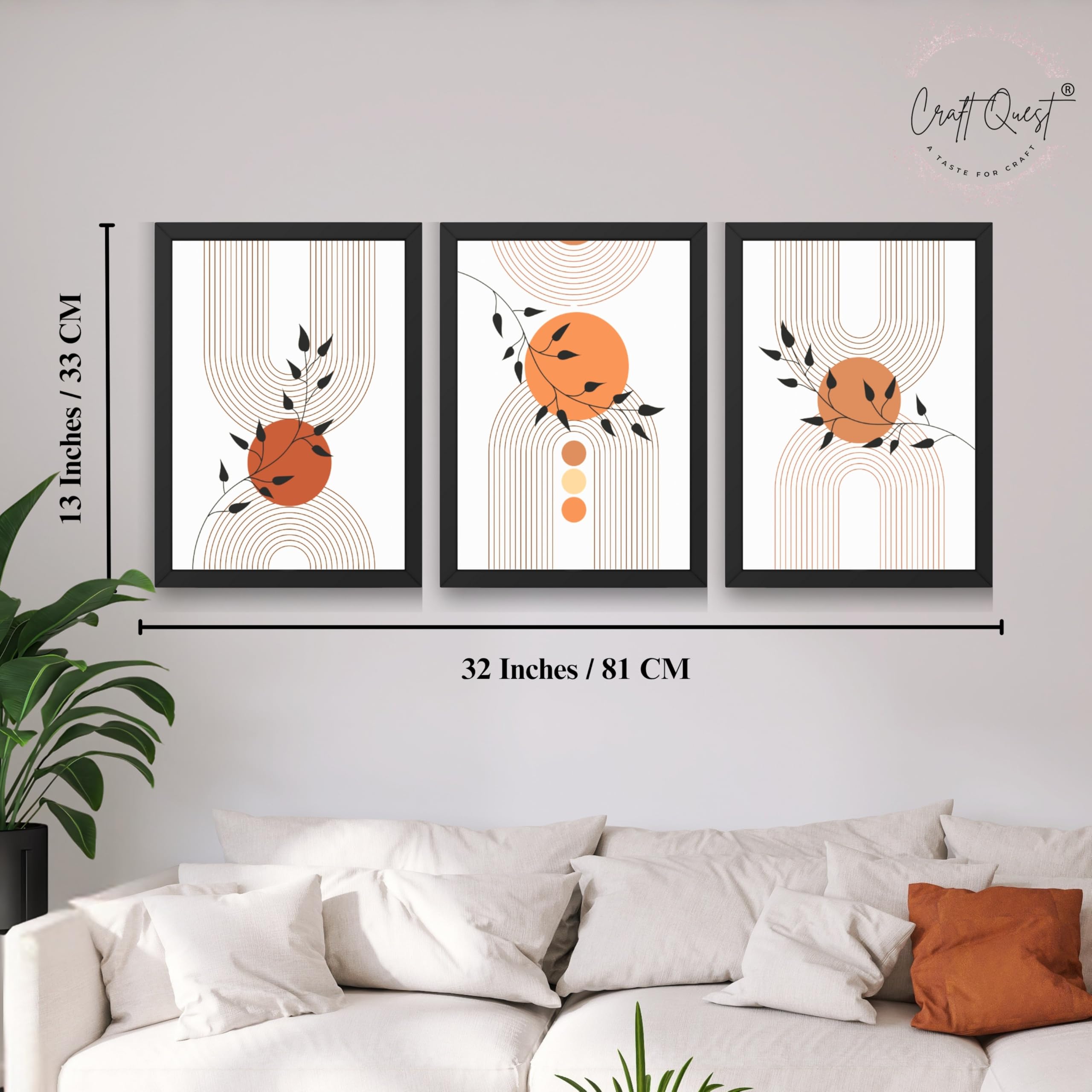 CRAFT QUEST Wall Art Decor Paintings | Set of 3 Abstract Wall Art Frames for Home Decoration | Ideal for Living Room, Bedroom & Office
