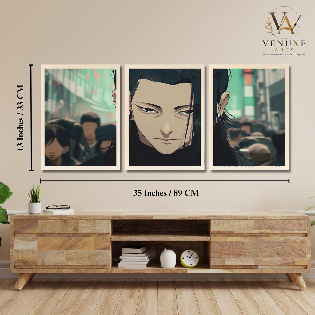 VENUXE ARTS Set Of 3 Anime Characters Wall Framed |Anime Characters Framed Poster for Living Room Bedroom Gaming Room Studio Wall Decor