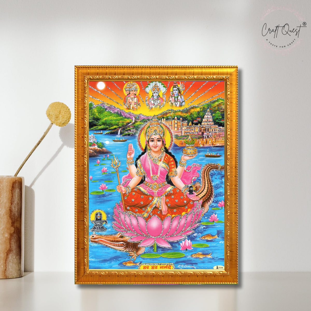 CRAFT QUEST Mata Narmada Maa Narmada Photo frame | Acrylic, Lightweight | Hindu God Spiritual Framed | Ideal for Home, Office, Temple & Puja Room, Wall Decor