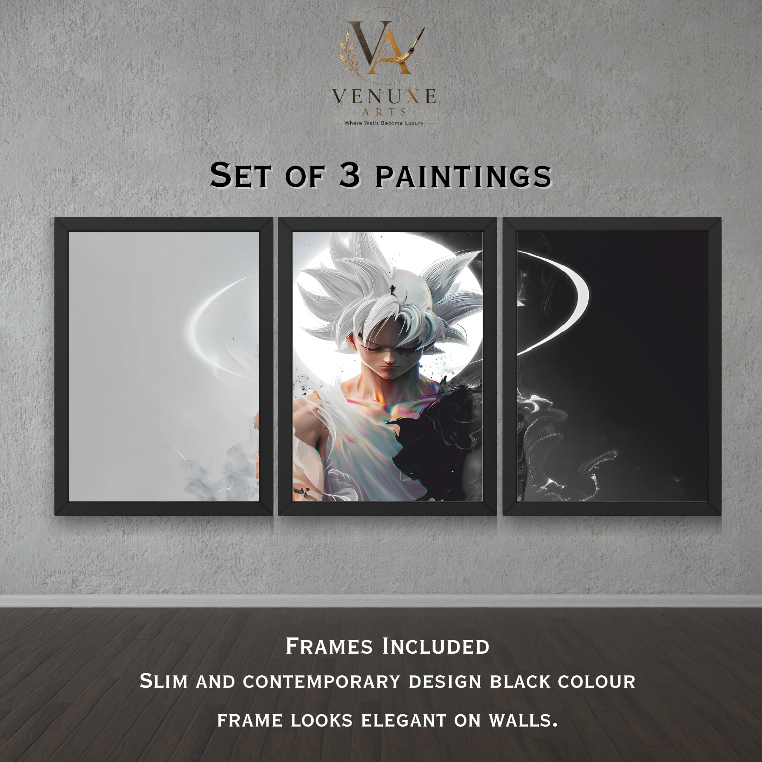 VENUXE ARTS Set Of 3 Anime Characters Wall Framed |Anime Characters Framed Poster for Living Room Bedroom Gaming Room Studio Wall Decor