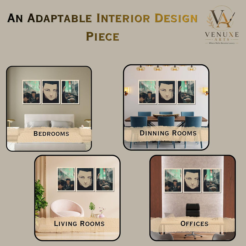 VENUXE ARTS Set Of 3 Anime Characters Wall Framed |Anime Characters Framed Poster for Living Room Bedroom Gaming Room Studio Wall Decor