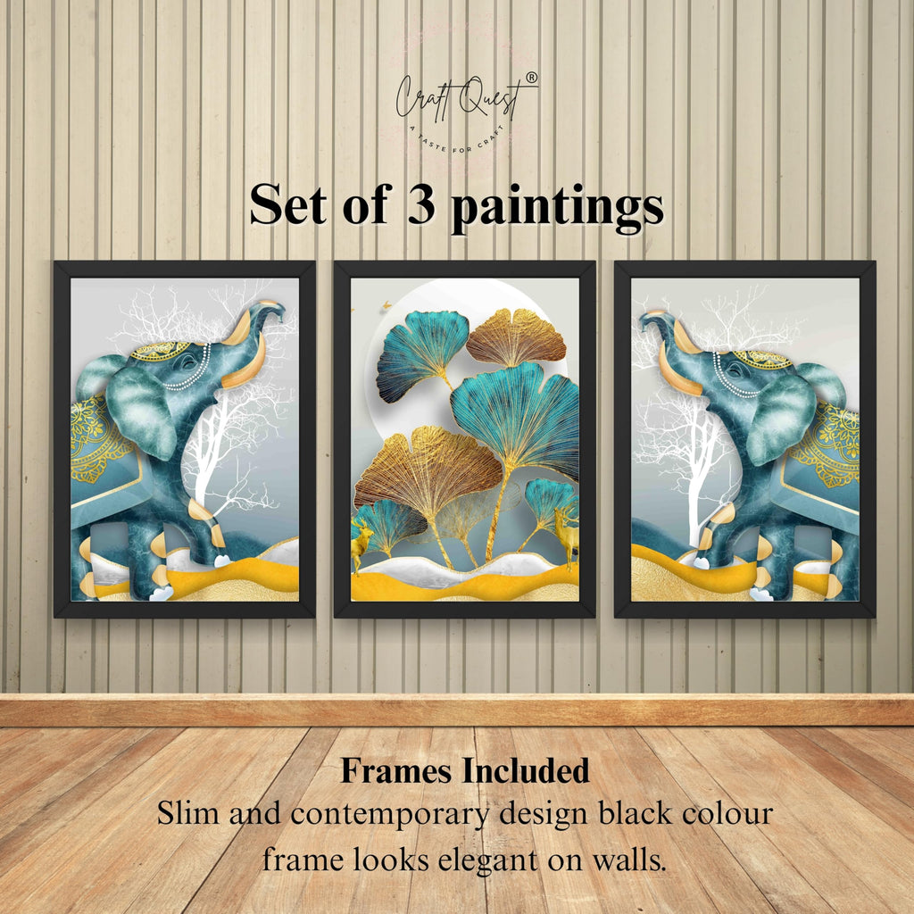 CRAFT QUEST Modern Art Flowers Abstract Wall Art | Set of 3 Frames for Home Decoration | Ideal for Living Room, Bedroom & Offices
