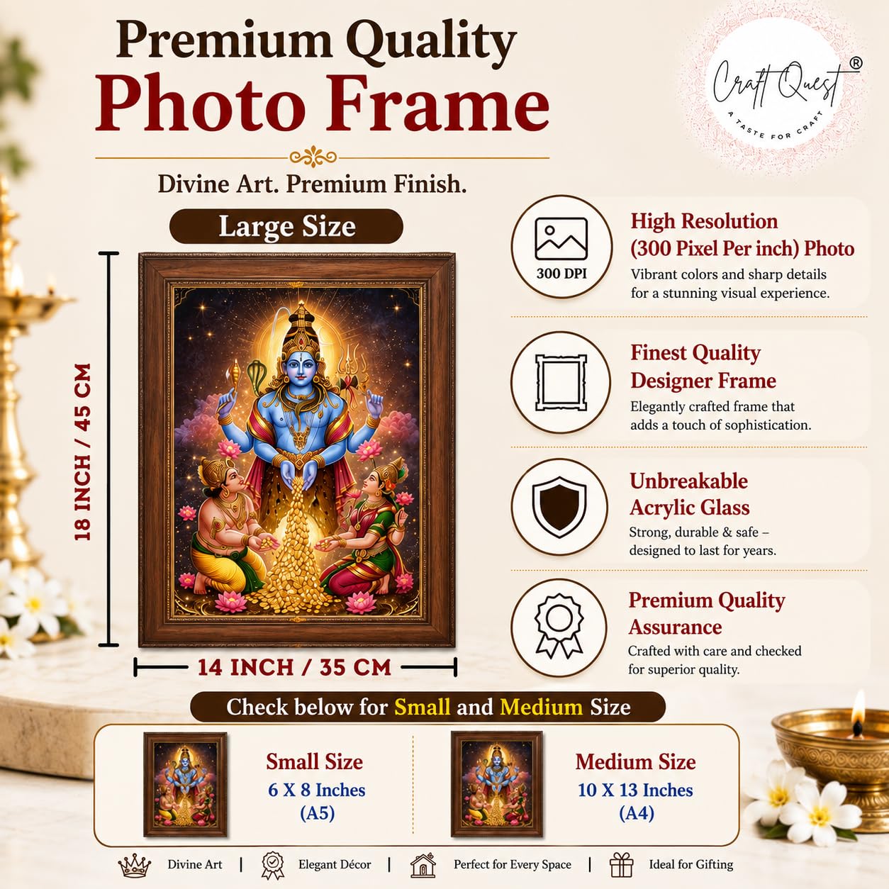 CRAFT QUEST Swarnakarshana Bhairava Swamy With Lakshmi Devi and Kuber Bhagwan Religious Wall Photo Frame |Dhan Bhairav Frame for Home, Office, Temple & Gifting