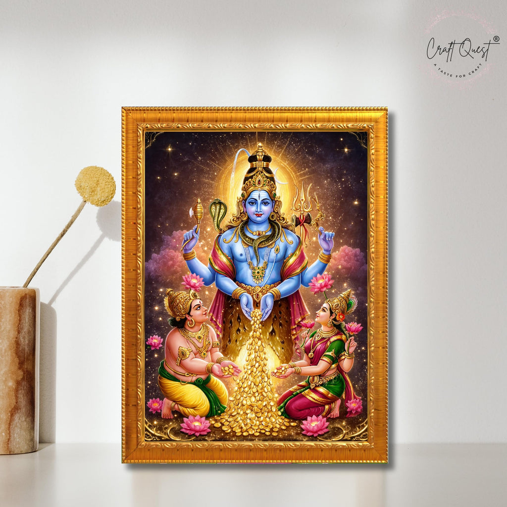 CRAFT QUEST Swarnakarshana Bhairava Swamy With Lakshmi Devi and Kuber Bhagwan Religious Wall Photo Frame |Dhan Bhairav Frame for Home, Office, Temple & Gifting