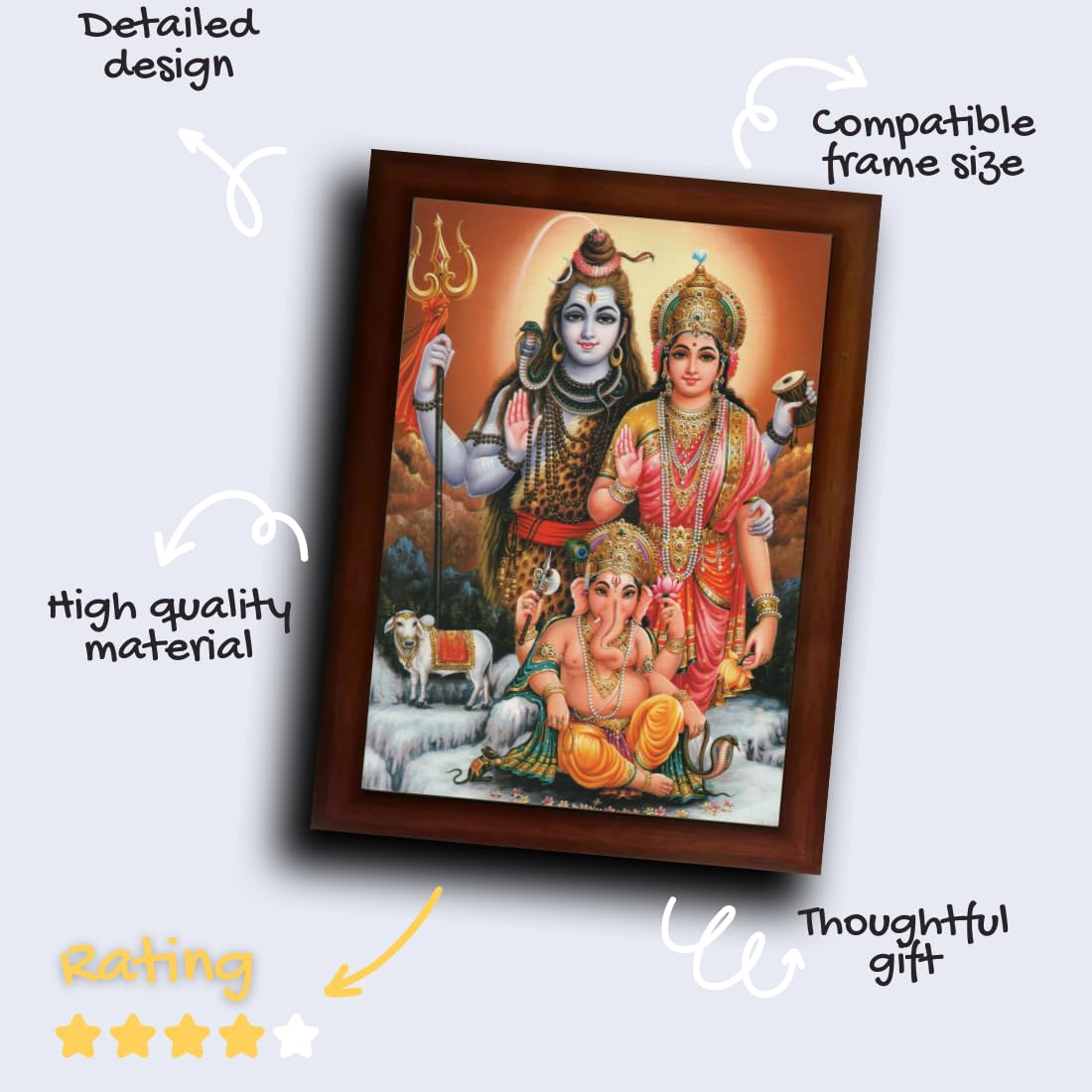 Craft Quest Shiv Parivar (Maa Parvati, Ganesh, Kartikey and Shiv Shankar) Religious Wood Photo Frame (Multicolour, 14 X 10 inch)