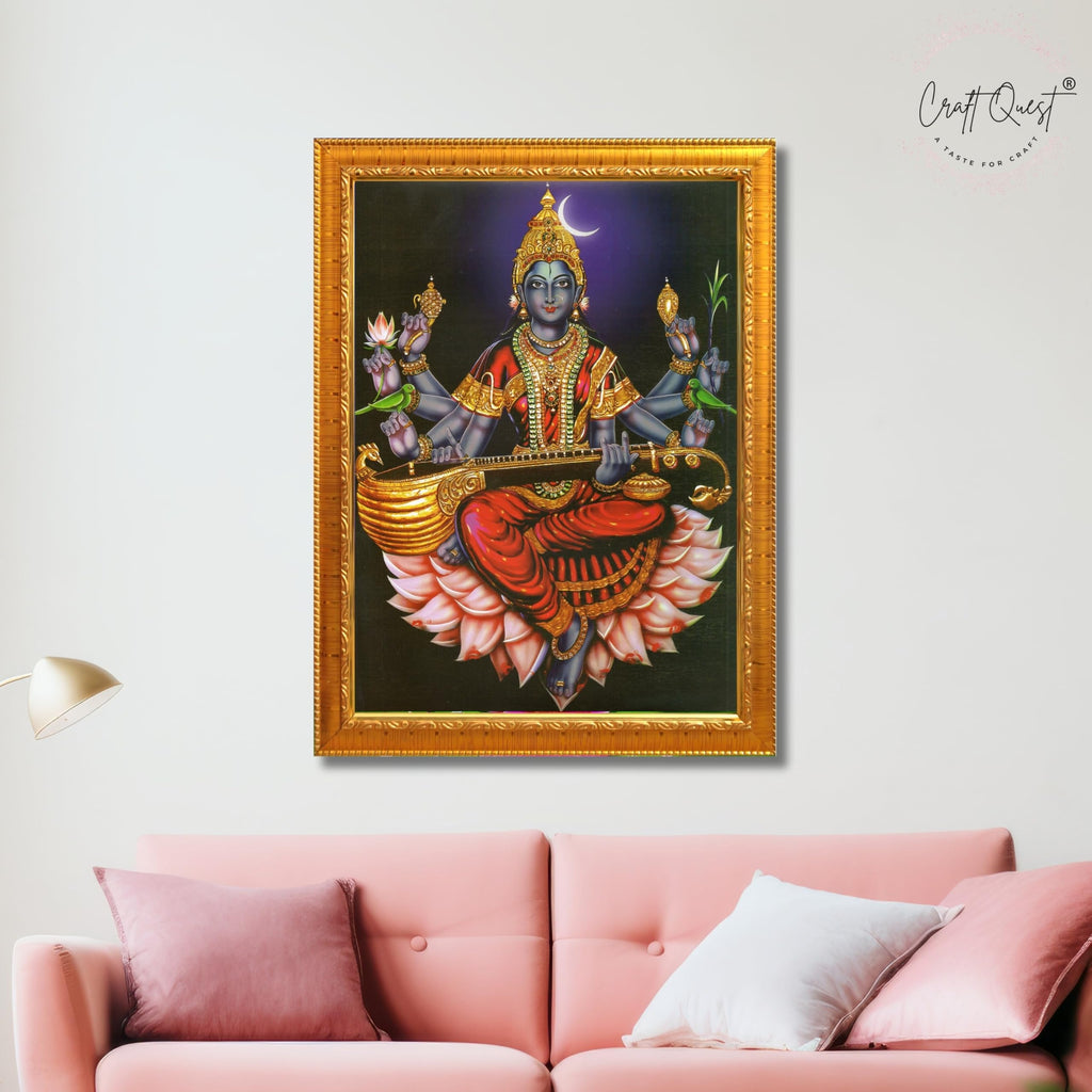CRAFT QUEST Raja Syamala Devi Shyamala Matangi Wall Painting Framed | South God Picture Frame for Home, Office, Temple & Gifting, Decor