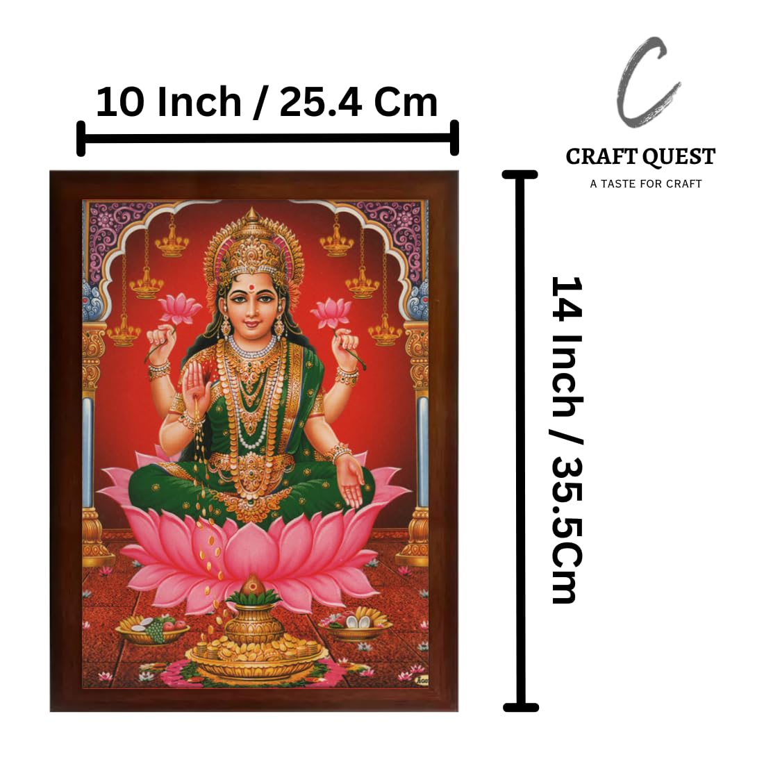 CRAFT QUEST Goddess Lakshmi Devi Dhana Vaibhav Laxmi Maa Wall Painting Framed Home Decor (Synthetic, Matte Finish, Brown, Medium Size, 14 X 10 Inch)