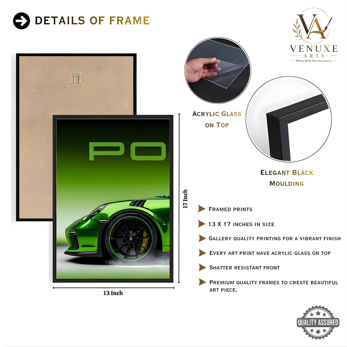 VENUXE ARTS Set Of 3 Big Sports Cars Framed Posters Gift Items for Boys Room Wall Decoration Bedroom, Living Room, Office, Studio Décor | Car Poster Frame for Wall Décor