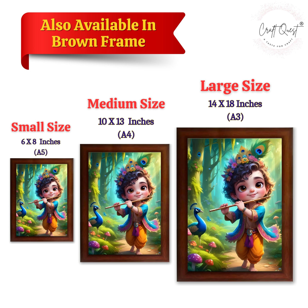 CRAFT QUEST Cute Little Krishna Frame | Bal Gopal HD Painting | Home Temple, Office Desk, Wall Décor Item