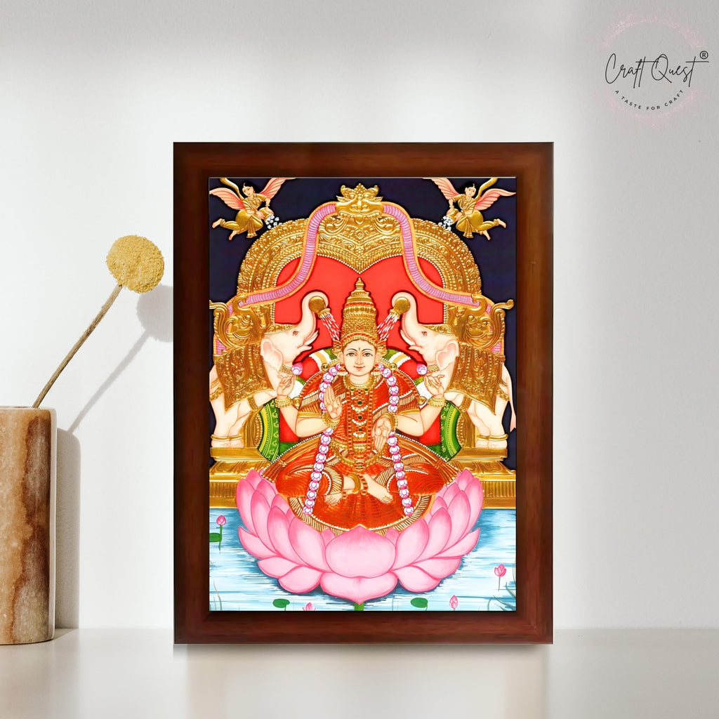 CRAFT QUEST Goddess Lakshmi Maa Vaibhav Laxmi Wall Painting Photo Framed | Acrylic Glass, Lightweight | Ideal for Home, Office, Temple & Puja Room, Wall Decor