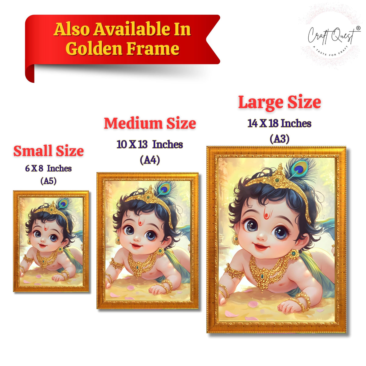 CRAFT QUEST Shri Bal Gopal Painting | Baby Krishna Photo Frame | Walls, Home, Living Room and Home Décor