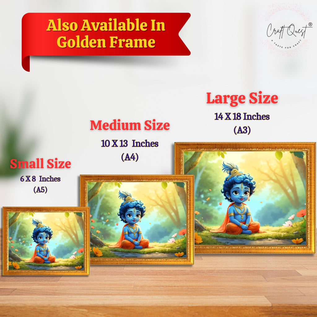 CRAFT QUEST Little Krishna Bal Gopal Makhan Chor Wall Photo Frame | Hindu God Kanha Devotional Home Decor | Gift Item