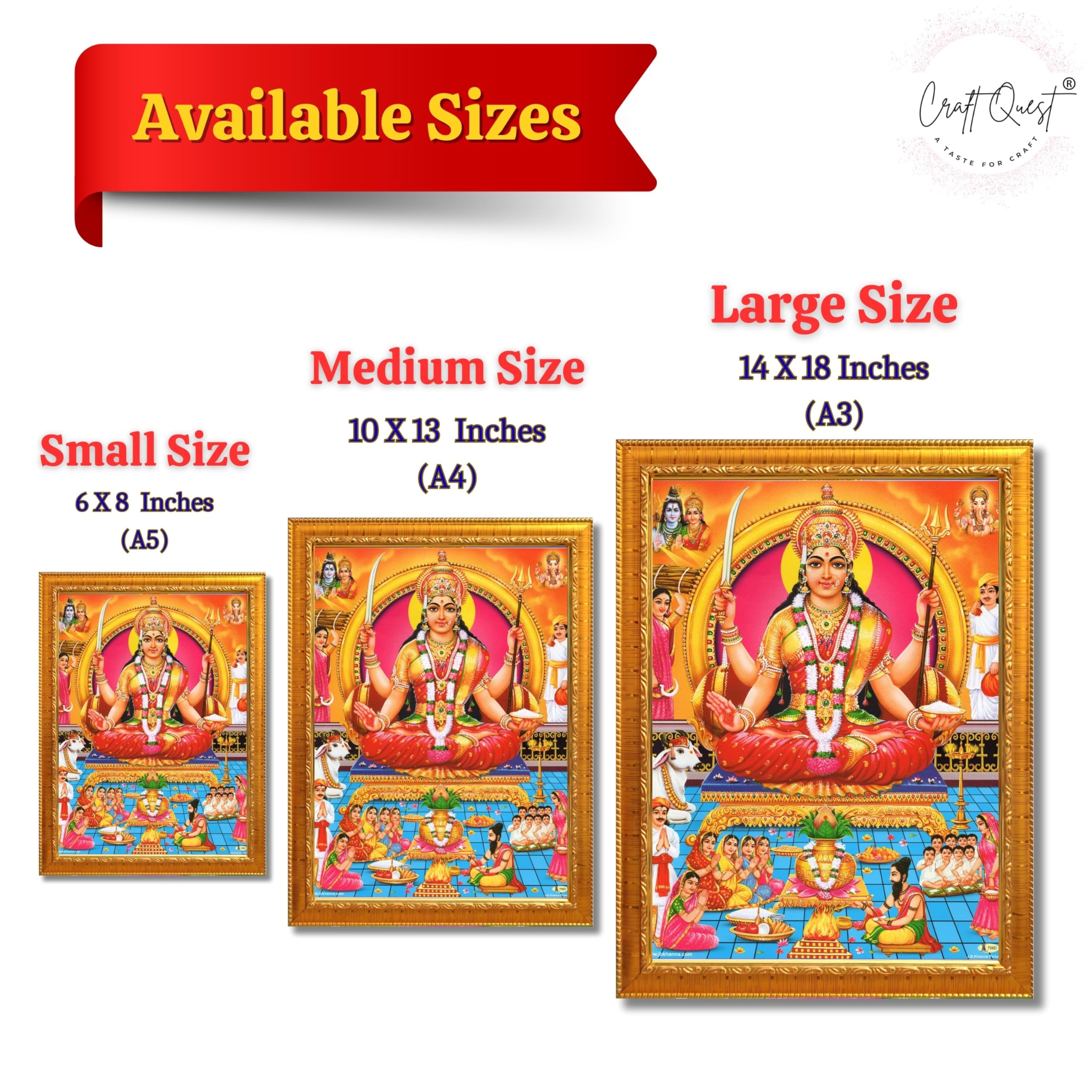 CRAFT QUEST Santoshi MataJi Color Photo Frame for Home Temple and Devotional Décor Item